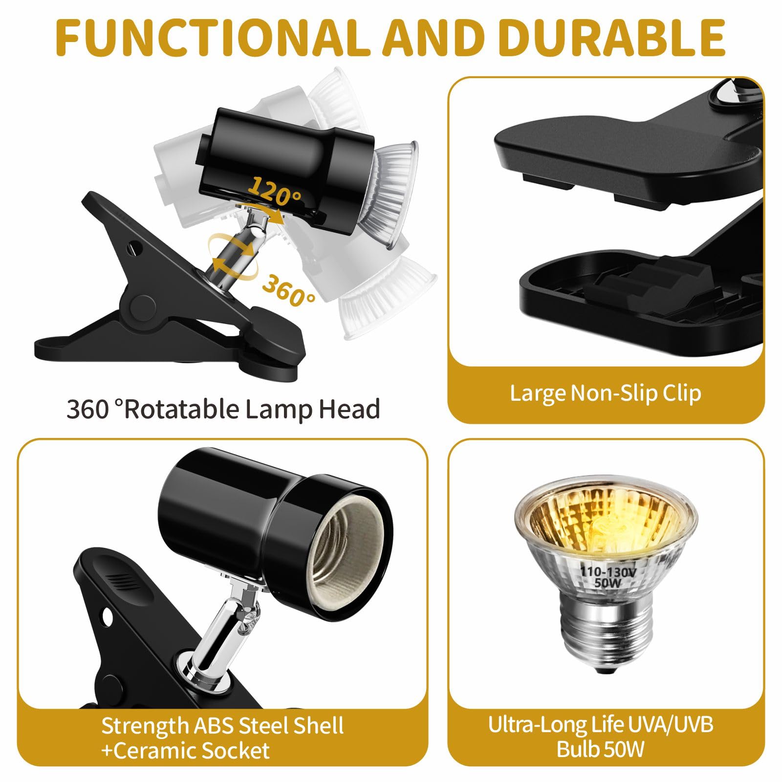 Gozilla Reptile Heat Lamp, Turtle Lamp Timing & Dimming Cycle Timer, Turtle Light 50W Uva/Uvb Reptile Light Bulb For Amphibian A