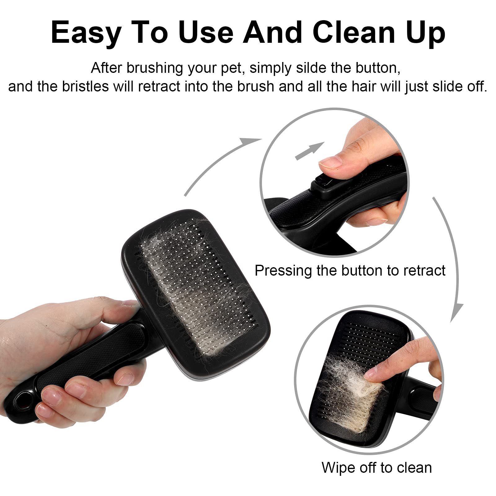 Self Cleaning Slicker Pet Brush For Grooming And Shedding Small Medium Large Dog Cat - Gently Remove Loose Tangling Knot Undercoat Fur Mats - Suitable For Long Short Hair Lengths Sensitive Animals