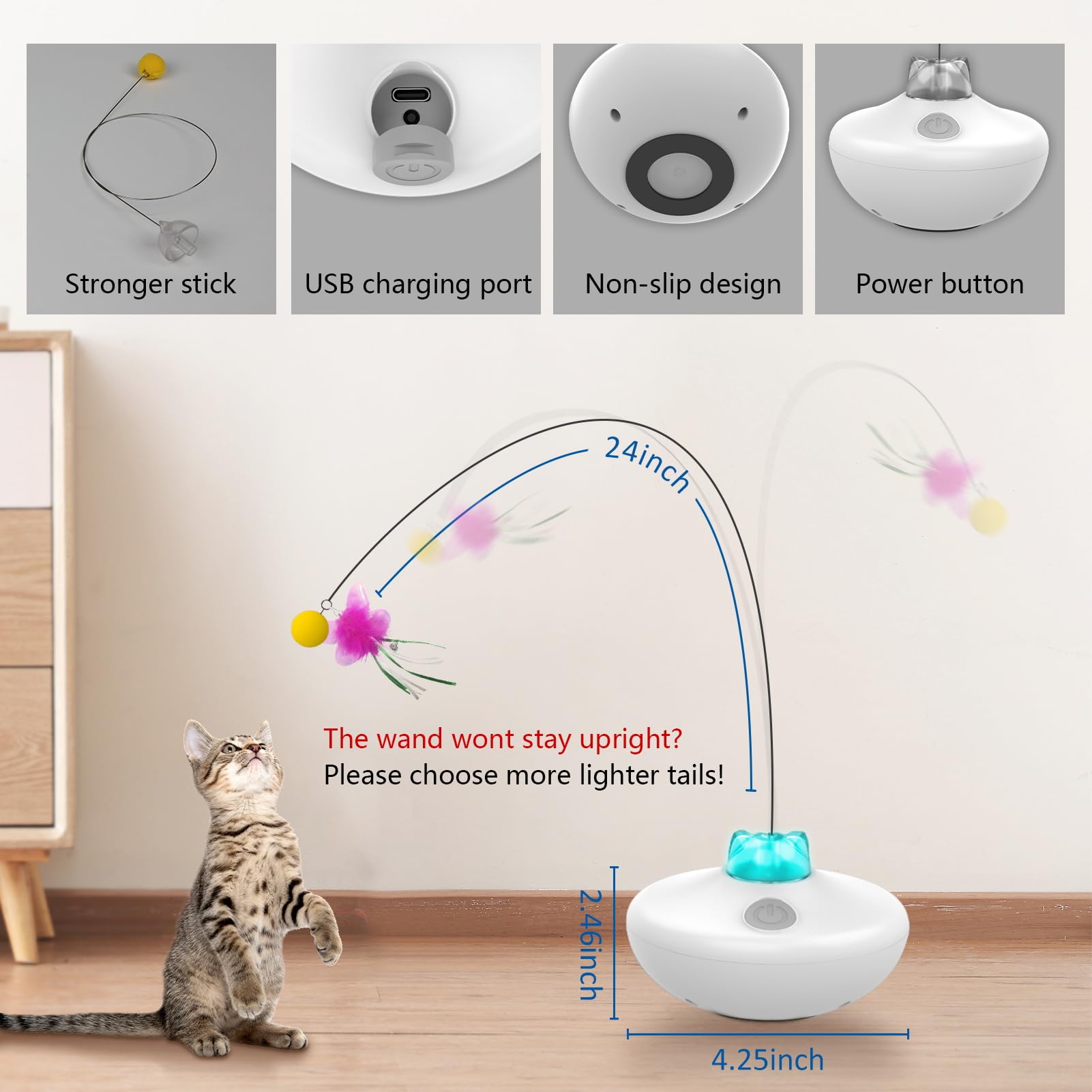 Oxawo Interactive Cat Toys Cat Exercise Tumbler, Rechargeable Cat Toys For Indoor Cats Spin Butterfly Game Teasing Kitty, Extra Long Feather Wand (P33 Cat Toys)