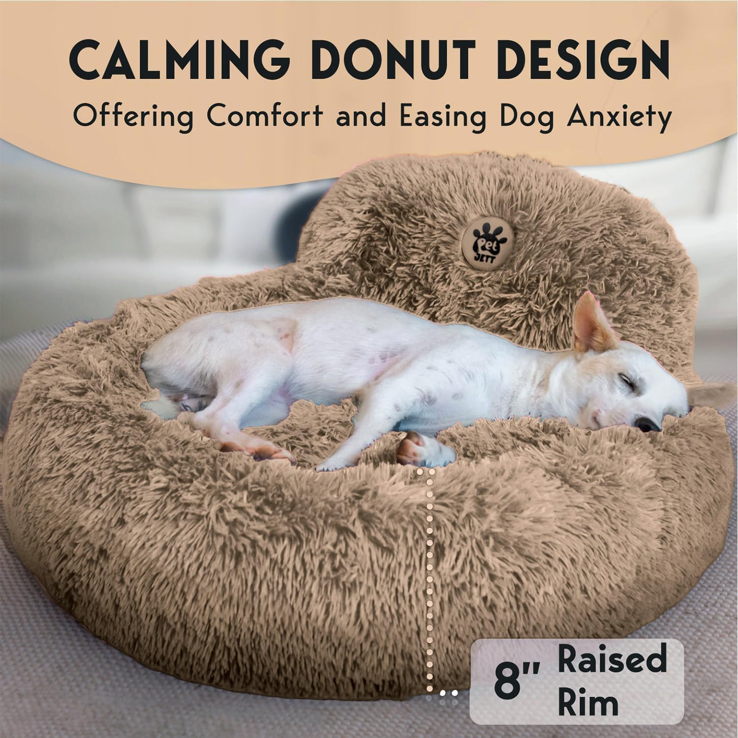 PetJett Calming Medium Dog Bed - 30 Round Dog Beds, Anti-Slip & Washable Super Soft Fluffy Plush Donut Bed, Anti-Anxiety Premi