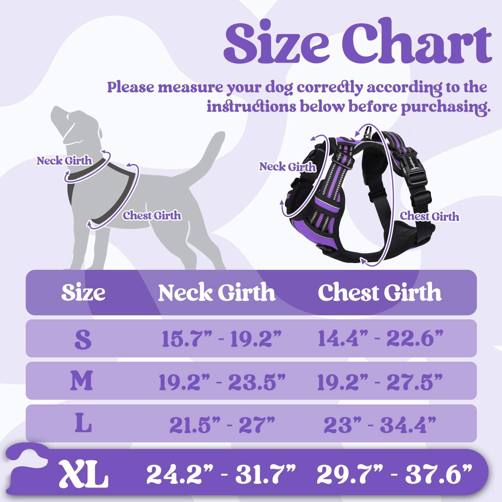 Rabbitgoo Dog Harness For Large, No Pull Pet Harness With 3 Buckles, Adjustable Soft Padded Pooch Vest With Instant Control Handle, Easy Walking Reflective Pet Vest For Extra Large Dogs, Purple, Xl