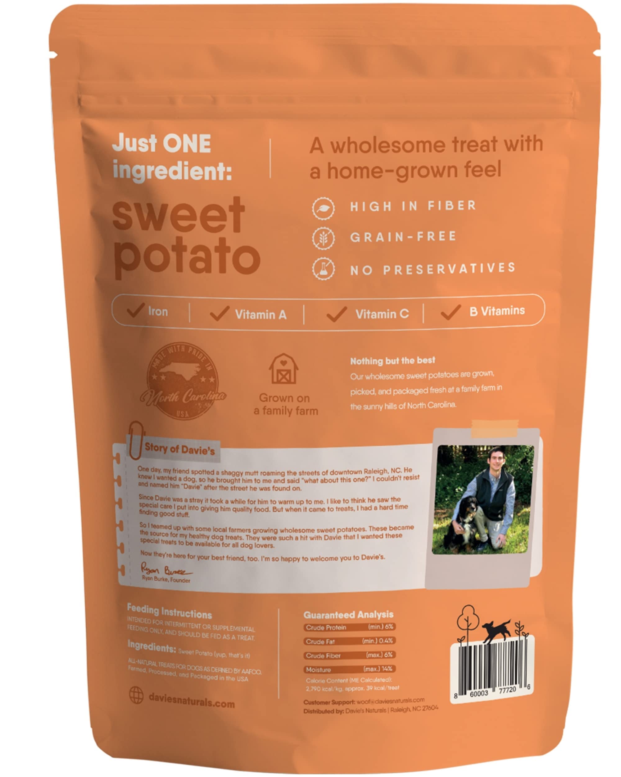 Davies Sweet Potato Dog Treats - Healthy Treats Made in USA Only, Natural Treats, Healthy Dog Chews, Low Fat Treats, 0.5 lb. Ba