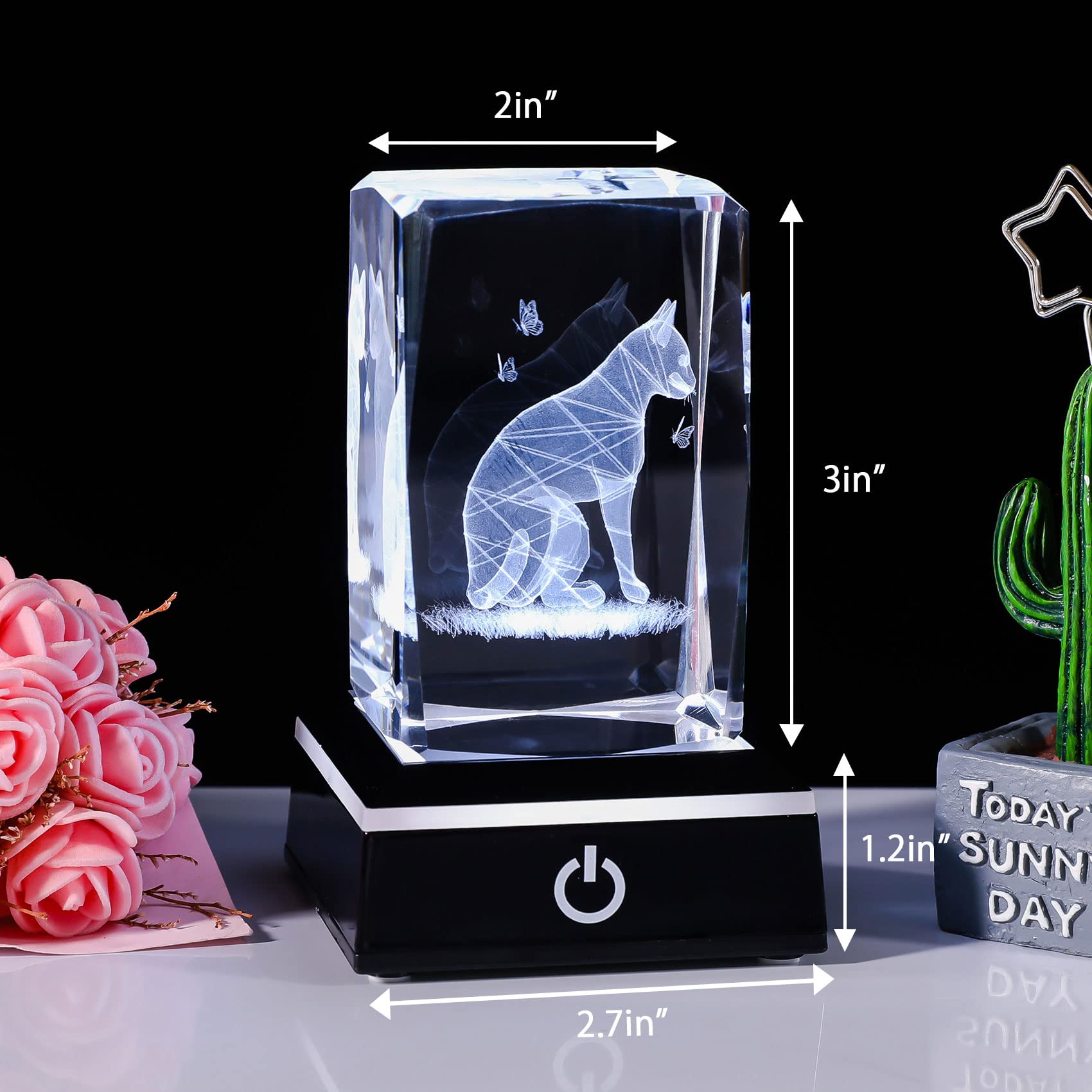 Qianwei Cat Gifts For Cat Lovers Women Girls, 3D Crystals Cat Memorial Figurines Statue Cat Themed Gifts Home Decor Anime Black