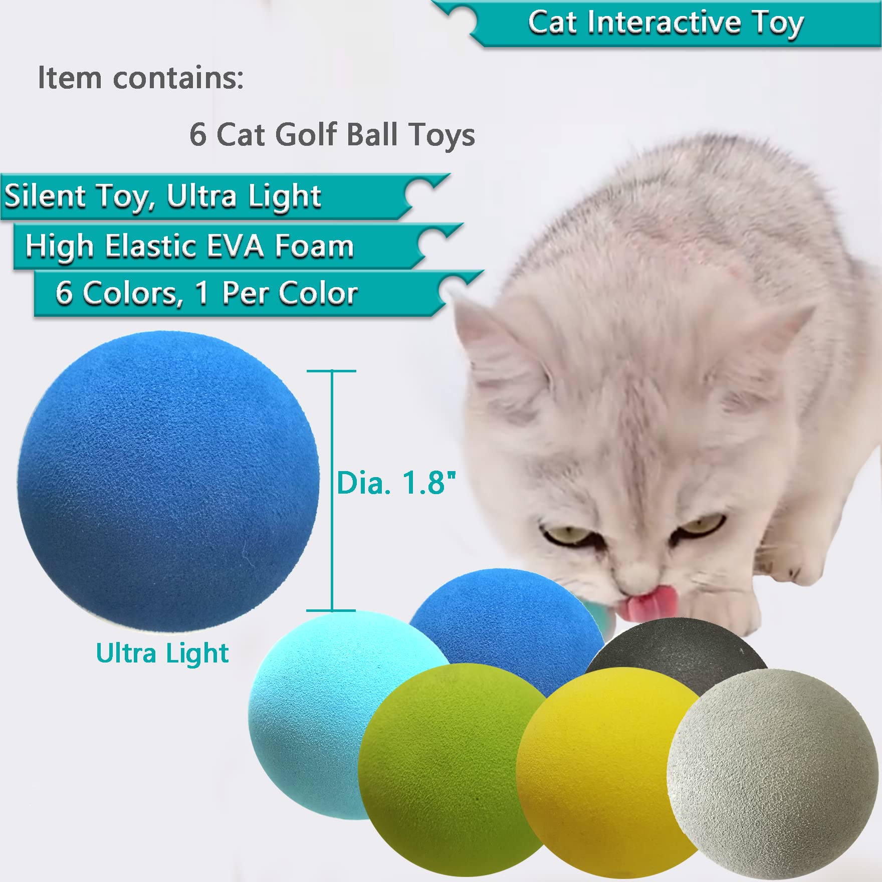 Jzmyxa Cat Eva Foam Golf Balls For Small Medium And Large Cats 6 Pack, Cat Ball Toy Cat Silent Toy Cat Interactive Toy