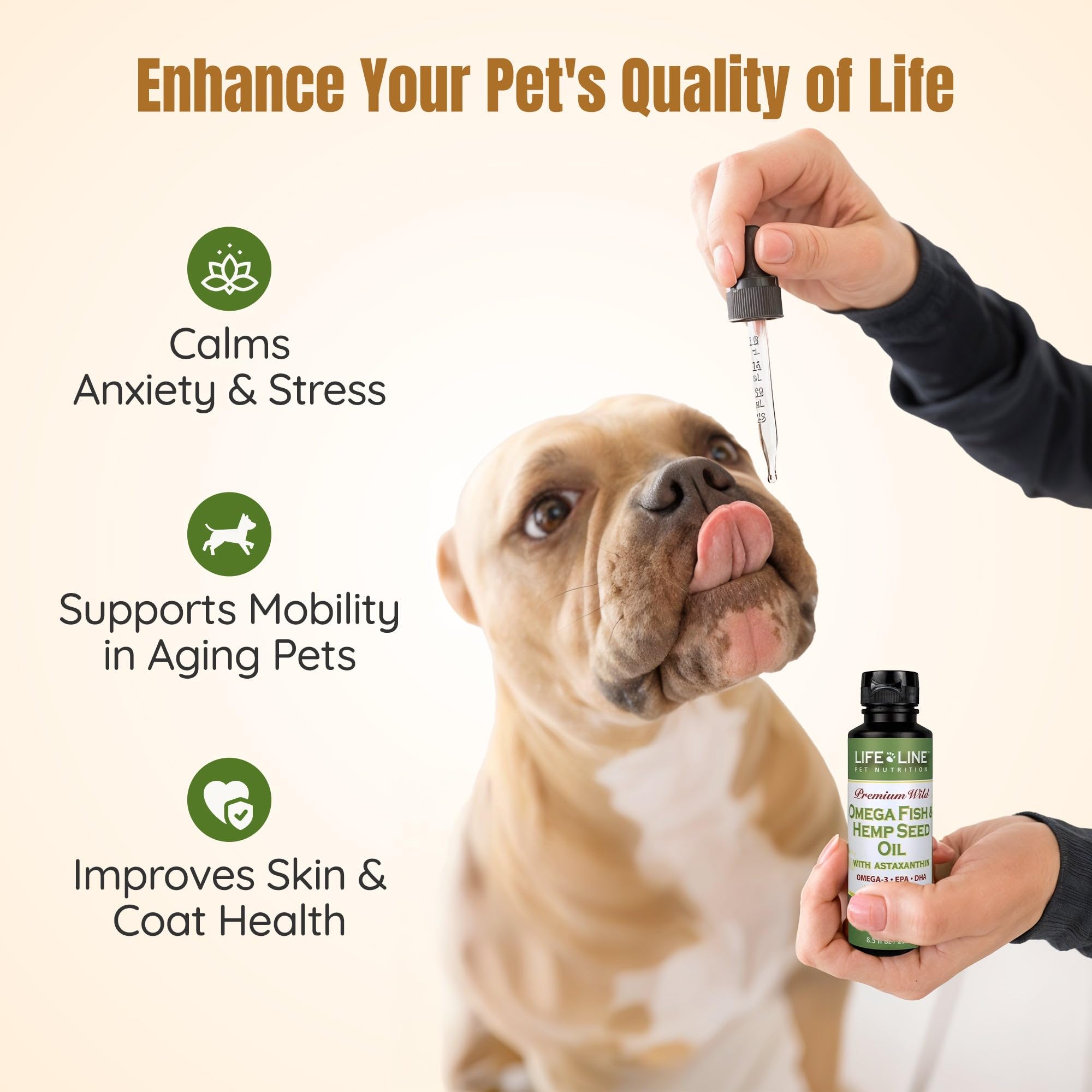 Life Line Pet Nutrition Omega Fish & Hemp Seed Oil - Omega 3 Supplement for Improved Skin, Coat and Joint Health, 8.5 Fl Oz