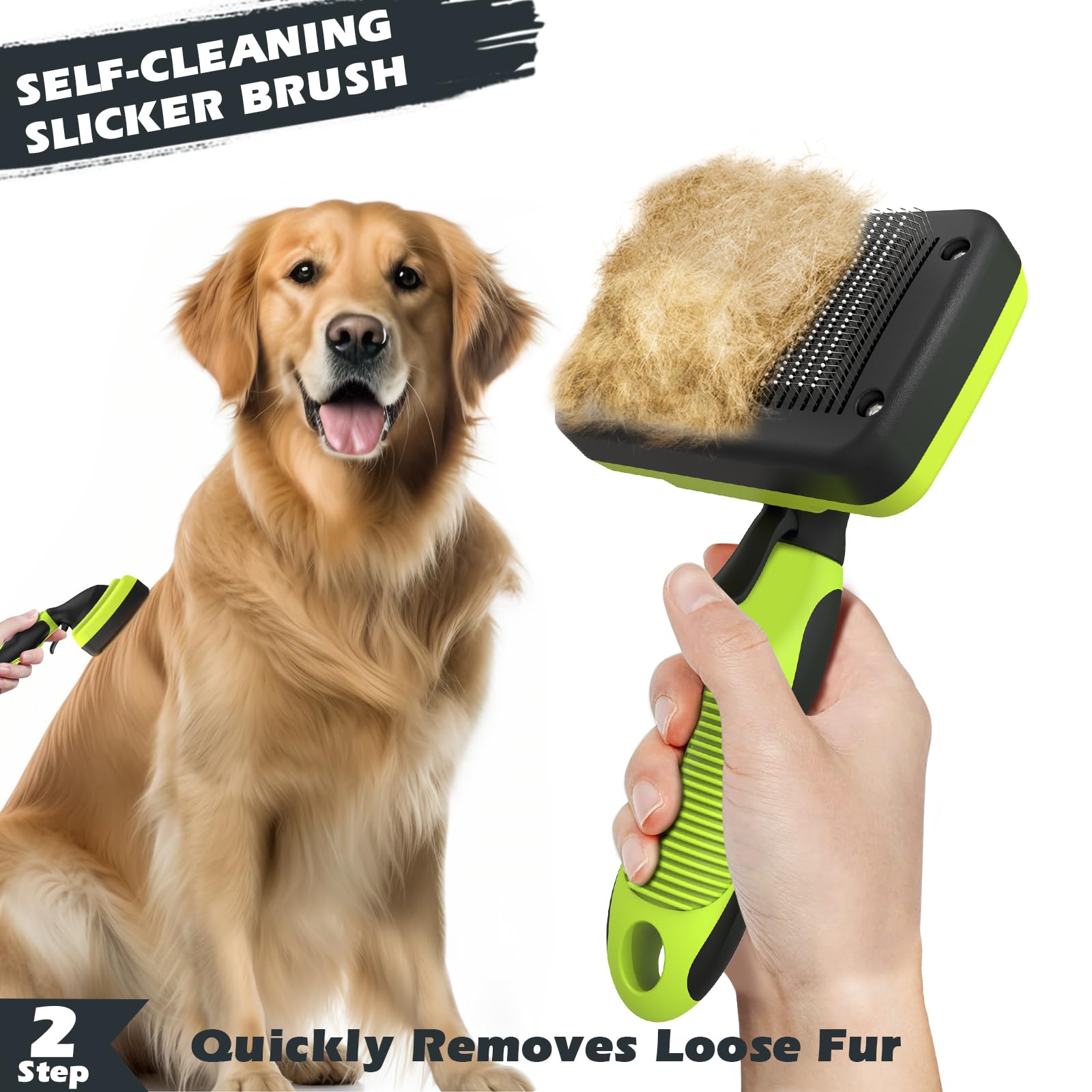 3Pcs Dog Grooming Kit - Deshedding Brush, Slicker Brush, Bath Brush And Comb For Pet Supplies (Green Black)