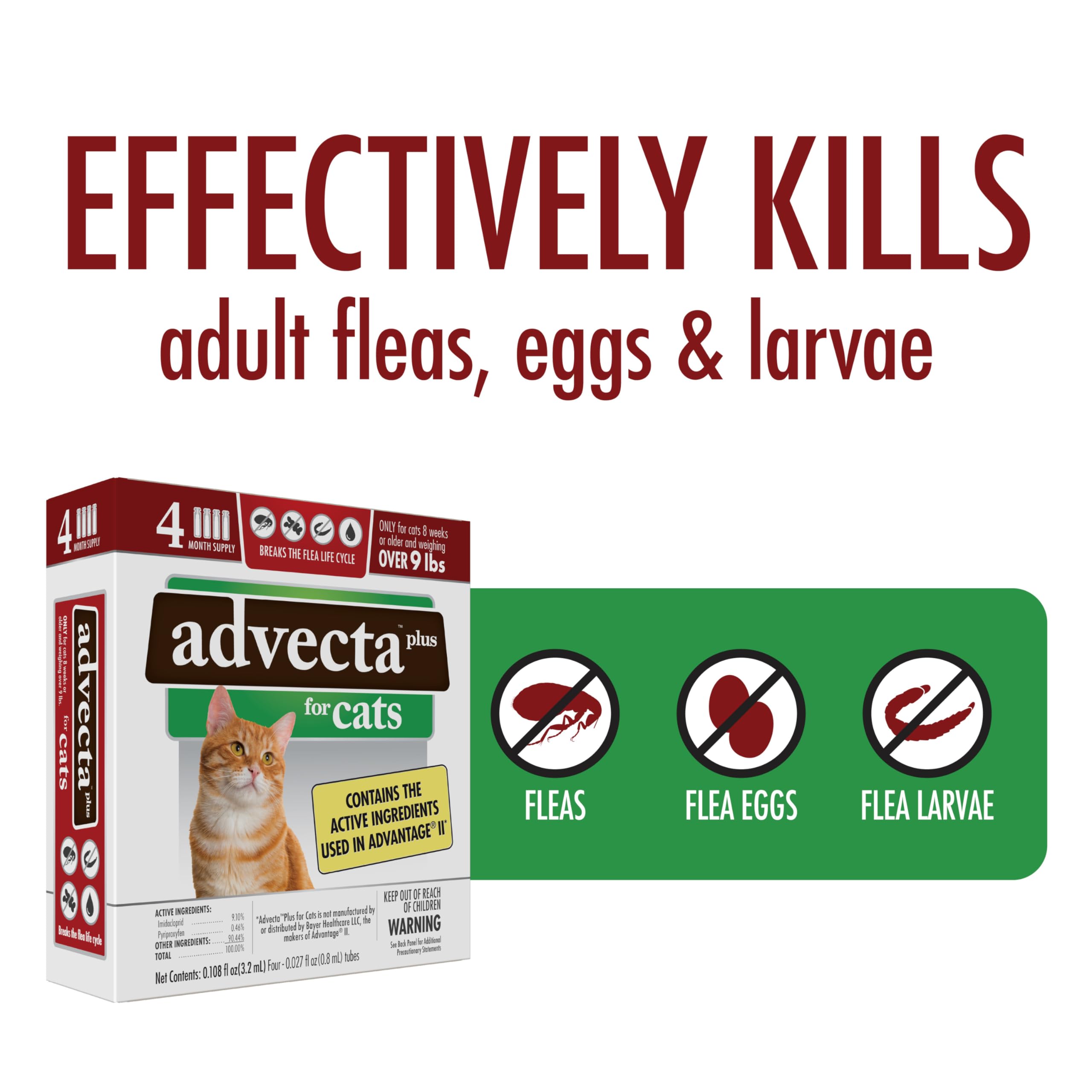 Advecta Plus Flea Prevention For Cats, Cat and Kitten Treatment & Control, Small and Large, Fast Acting Waterproof Topical Drops