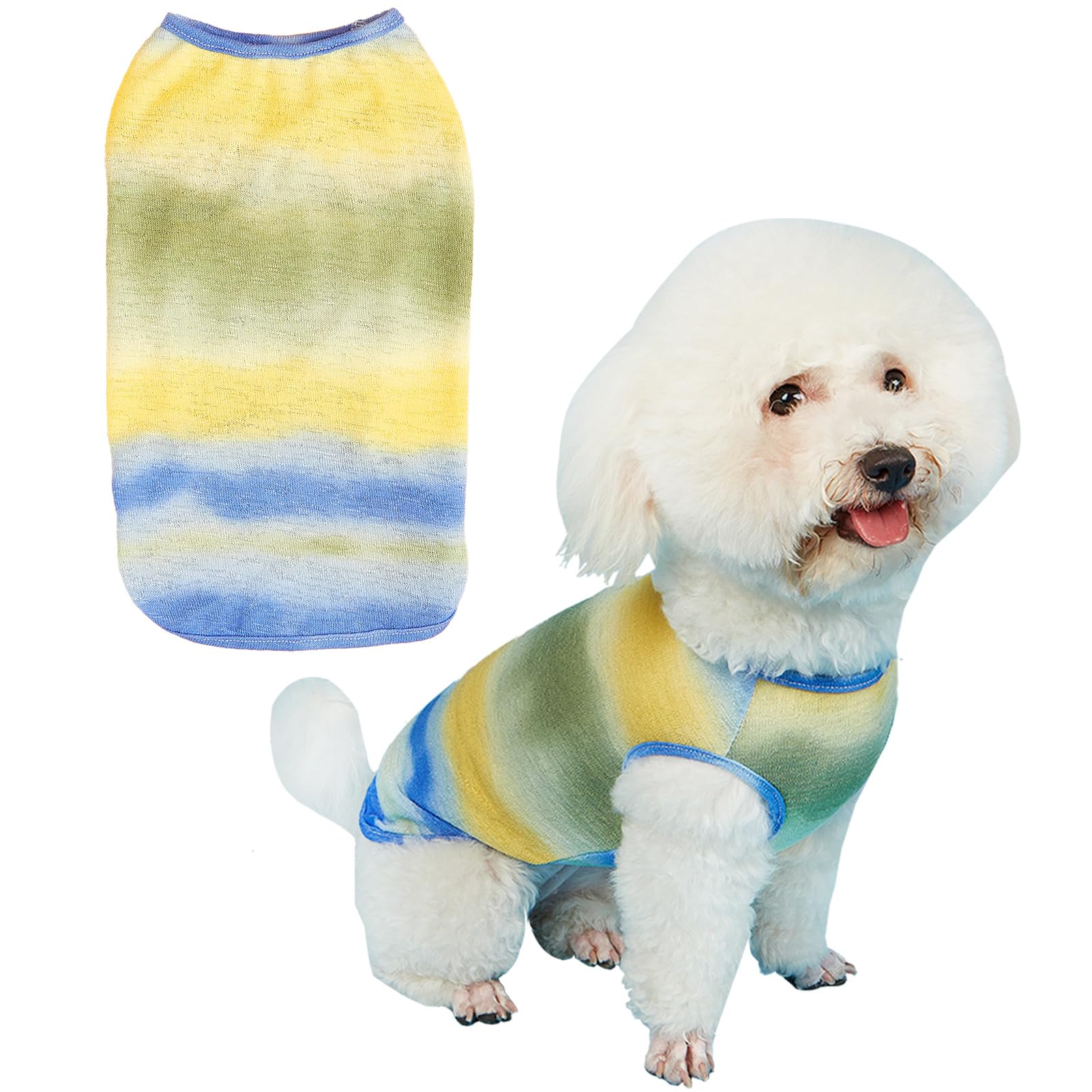 Dog Yellow Tie-Dye Sleeveless T-Shirt Spring And Summer Thin Cotton Puppy Dog Clothes Cute Tie-Dye Printed Vest(Large Yellow)