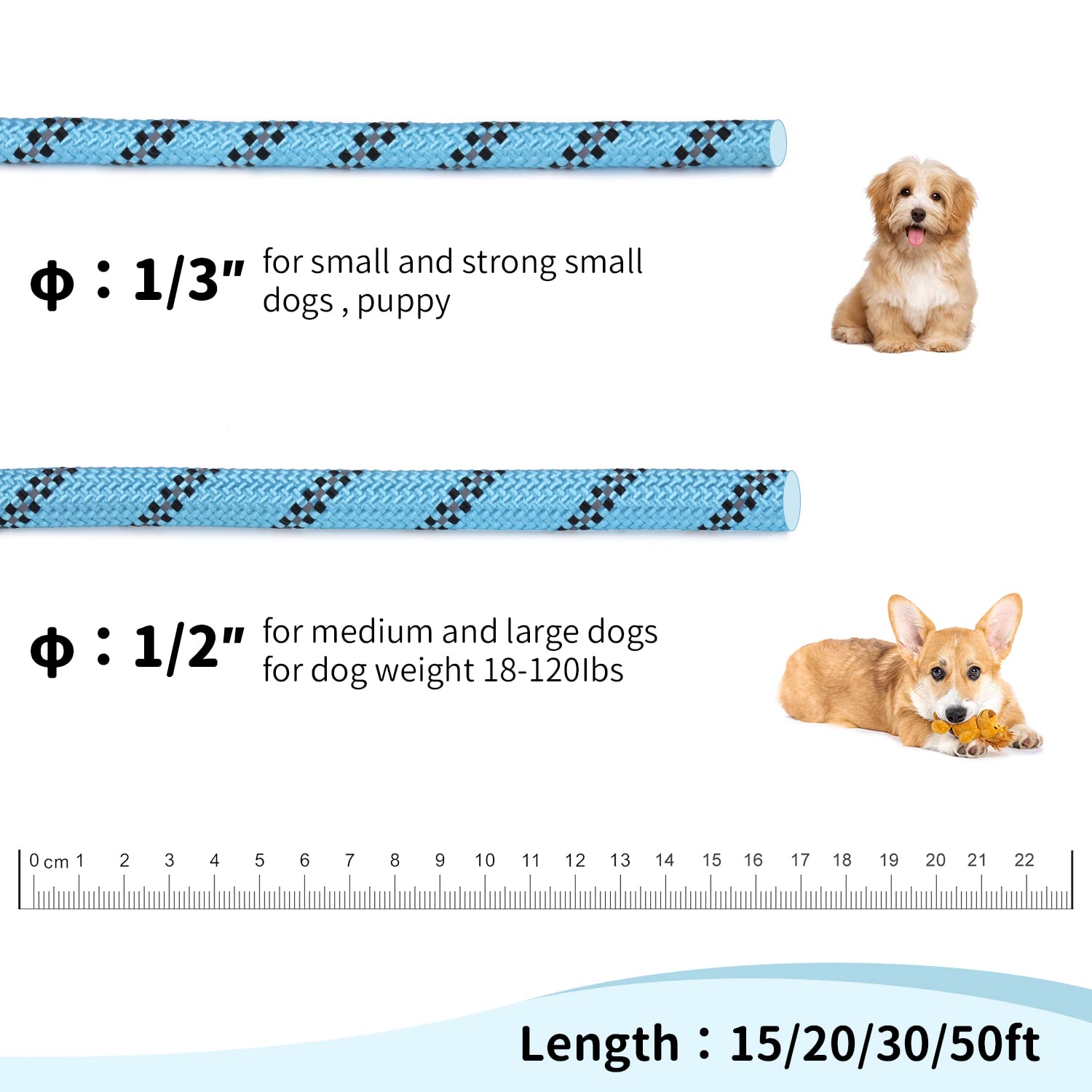 Long Dog Leash For Training 30Ft-Reflective Nylon Rope With Swivel Hook-Recall Agility Lead For Large Small Medium Dogs Outside