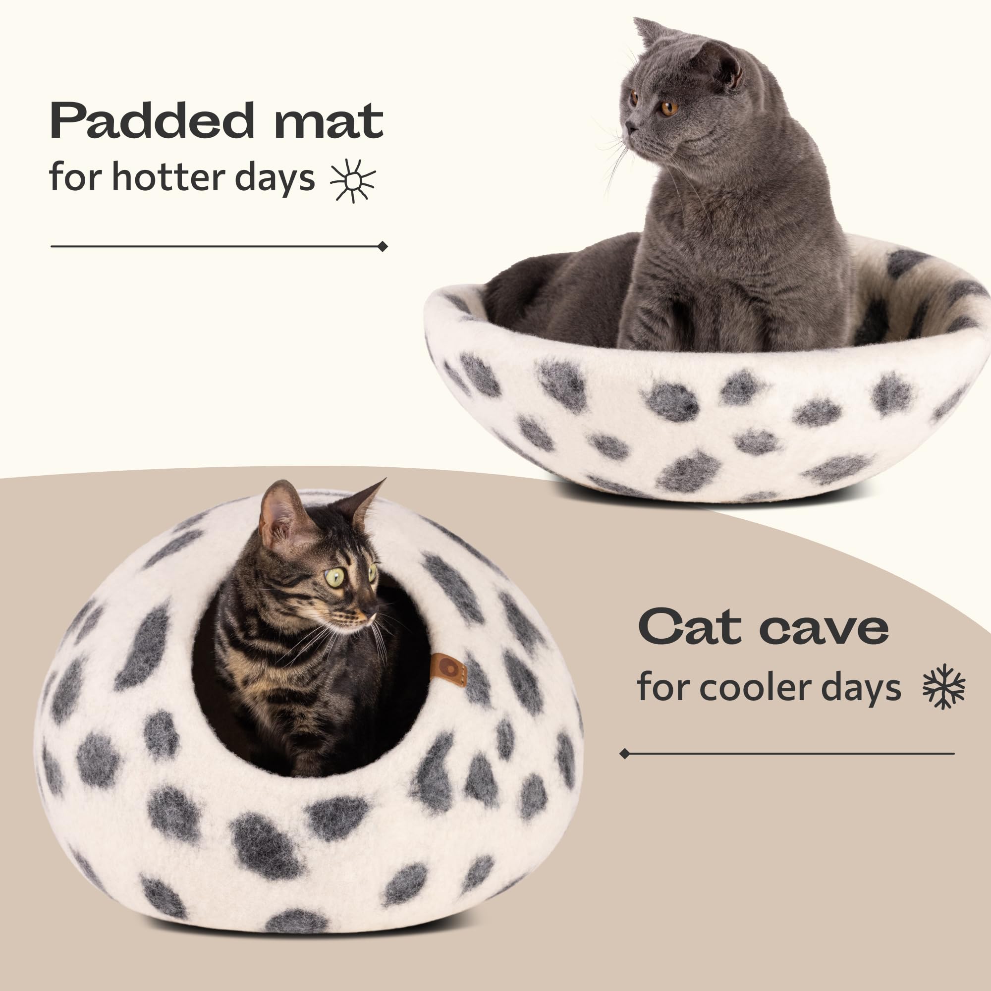 Meowfia Cat Cave - Premium Felt Cat Bed For Indoor Cats, Handmade 100% Merino Wool (Vivid Shades) (Medium, Snow Leopard)