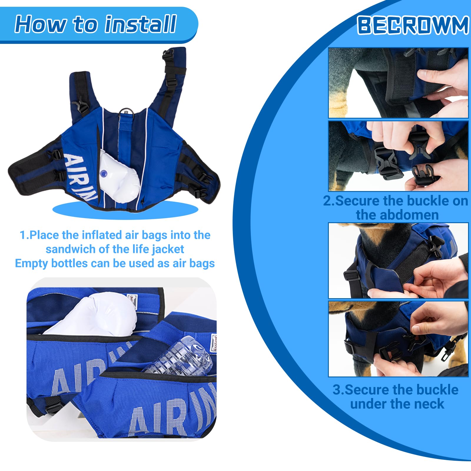 Becrowm Dog Life Jacket Ripstop Dogs Life Vest For Swimming Boating Dog Safety Vest Adjustable Preserver With High Buoyancy And