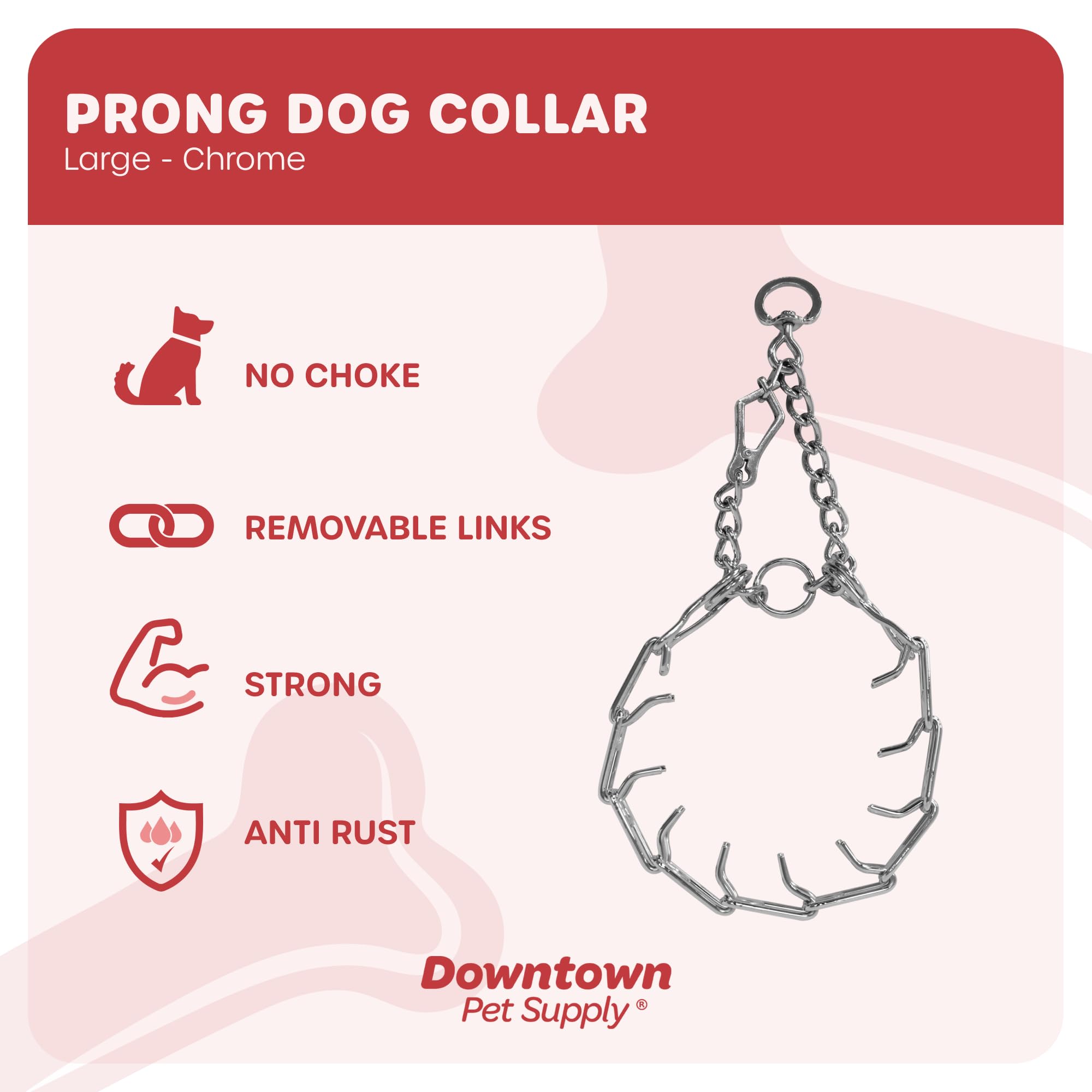 Downtown Pet Supply Chrome Plated Prong Collar For Dogs, Large - Adjustable, No-Choke And No Pull Dog Collar With Removable Links - Pinch Collar For Dogs Over 50 Lbs And 22' Neck Width