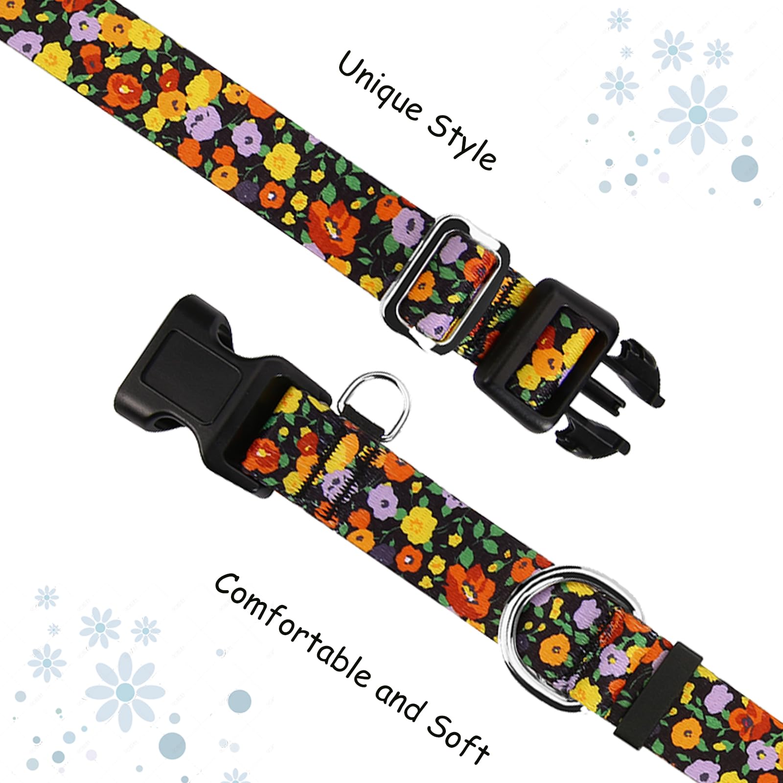 Fidohug Martingale Collar For Dogs With Buckle Adjustable Nylon Limited Slip Training Dog Collars (Orange Floral, Medium)