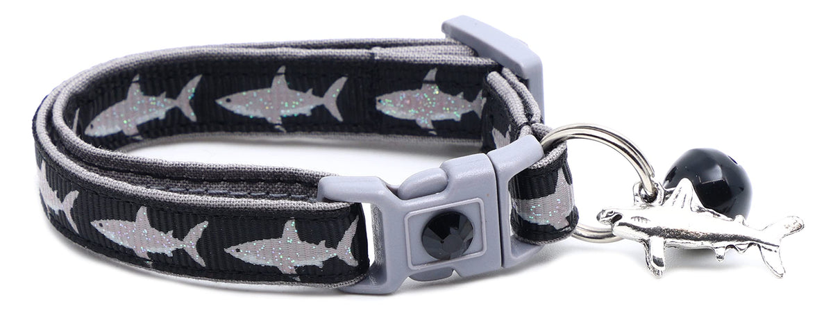 Great White Shark Cat Collar - Safety - Breakaway - Charm And Bell - Pugs2Persians (Small(10Lbs & Less), Black)