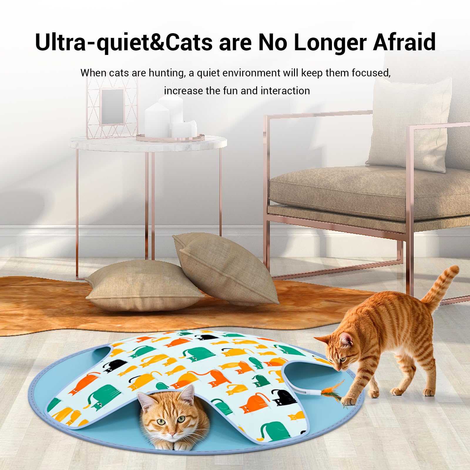 WAKHJAKT Interactive Cat Toy Rechargeable, 2-in-1 Automatic Cat Toys with Hide/Seek Mode, Moving Concealed Feathers, Speed Adjus