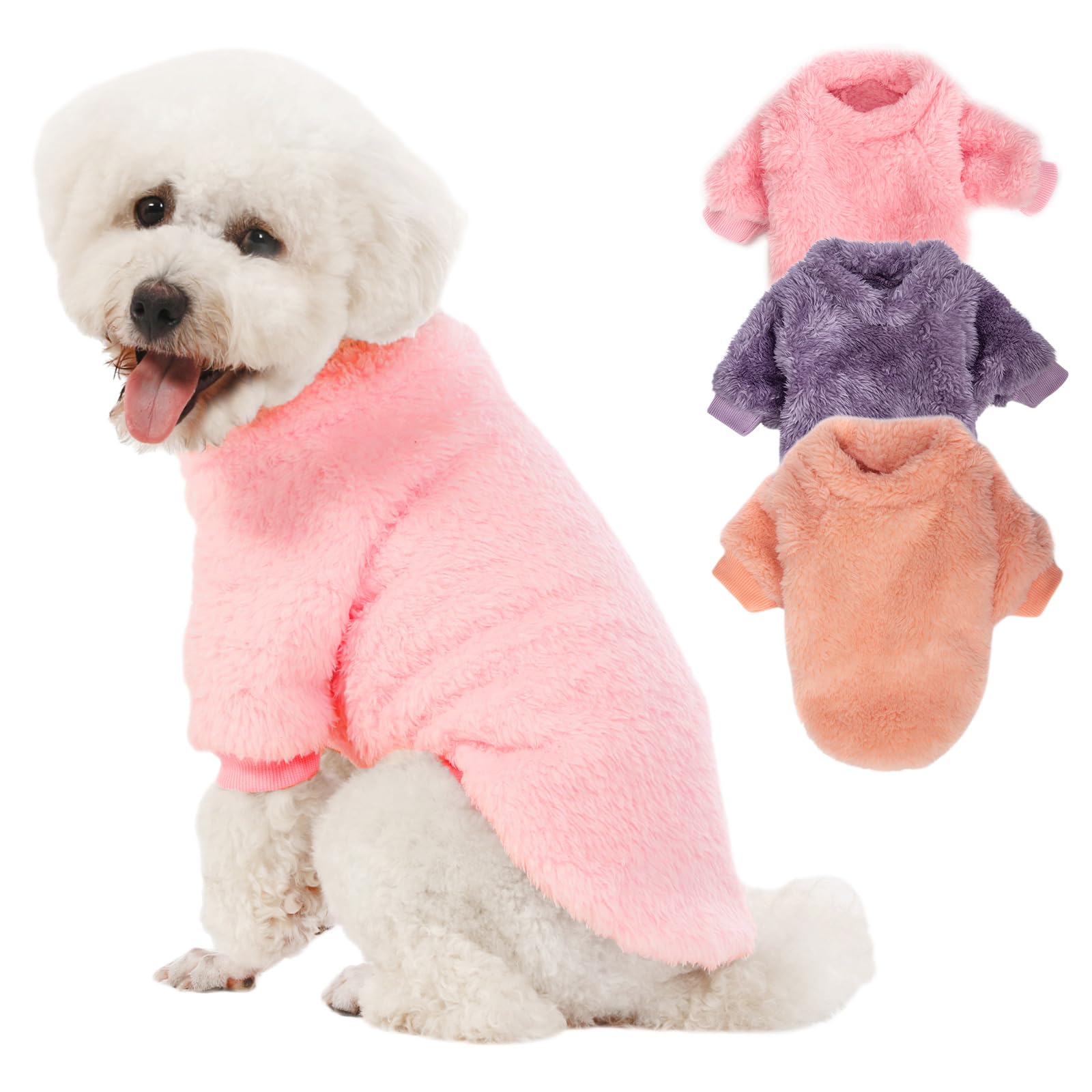 Kyaringtso Dog Sweater, 3 Pack Dog Sweaters For Small Dogs, Dog Clothes For Small Dogs Girl Boy, Ultra Soft And Warm Puppy Sweater Dog Coat For Winter Christmas (Xx-Small, Pink+Purple+Peach)