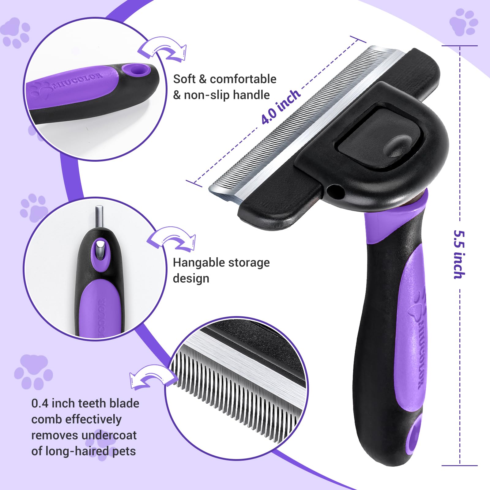 Miu Color Long Hair Pet Grooming Brush, Deshedding Tool For Medium And Large Dogs & Cats, Effectively Reduces Shedding By Up To 95% For Pet Hair, Purple