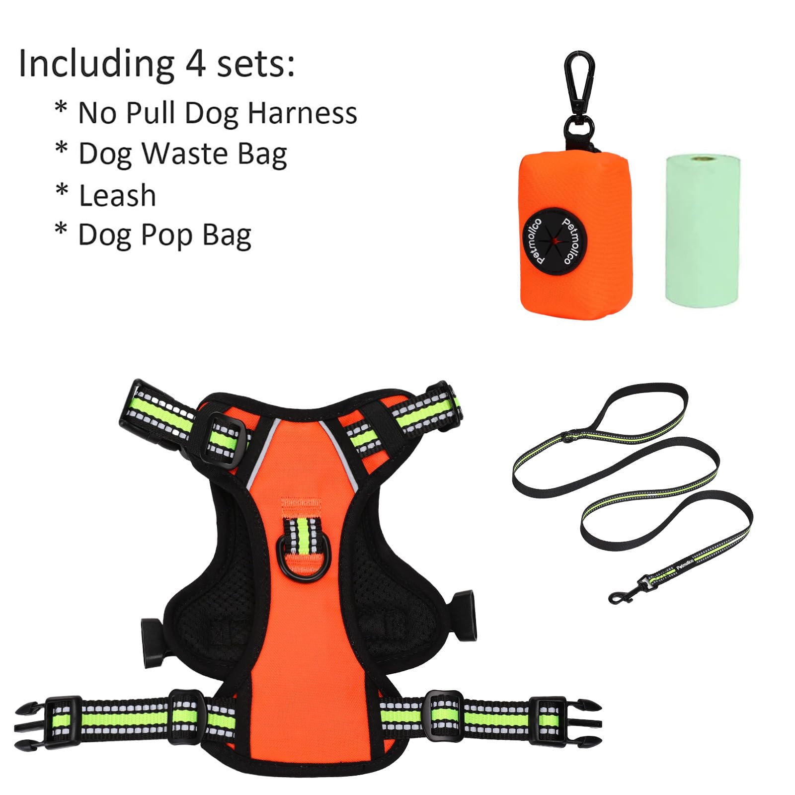 Petmolico No Pull Dog Harness Set, 4 Leash Attchment Easy Control Handle Reflective Vest Dog Harness Small Breed Dogs Harness an