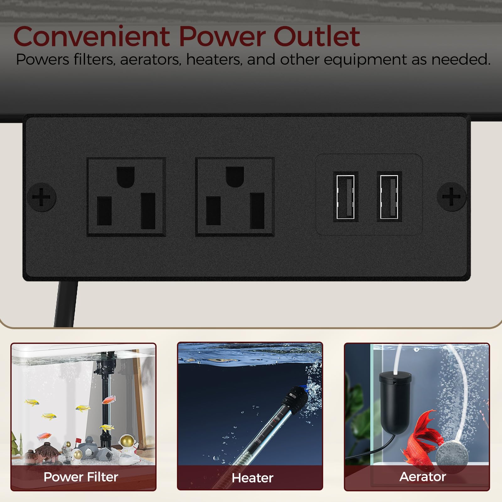 MAHANCRIS 55-75 Gallon Fish Tank Stand with Power Outlet, 3-Tier Metal Frame Aquarium Stand, Heavy Duty Reptile Terrarium Tank S