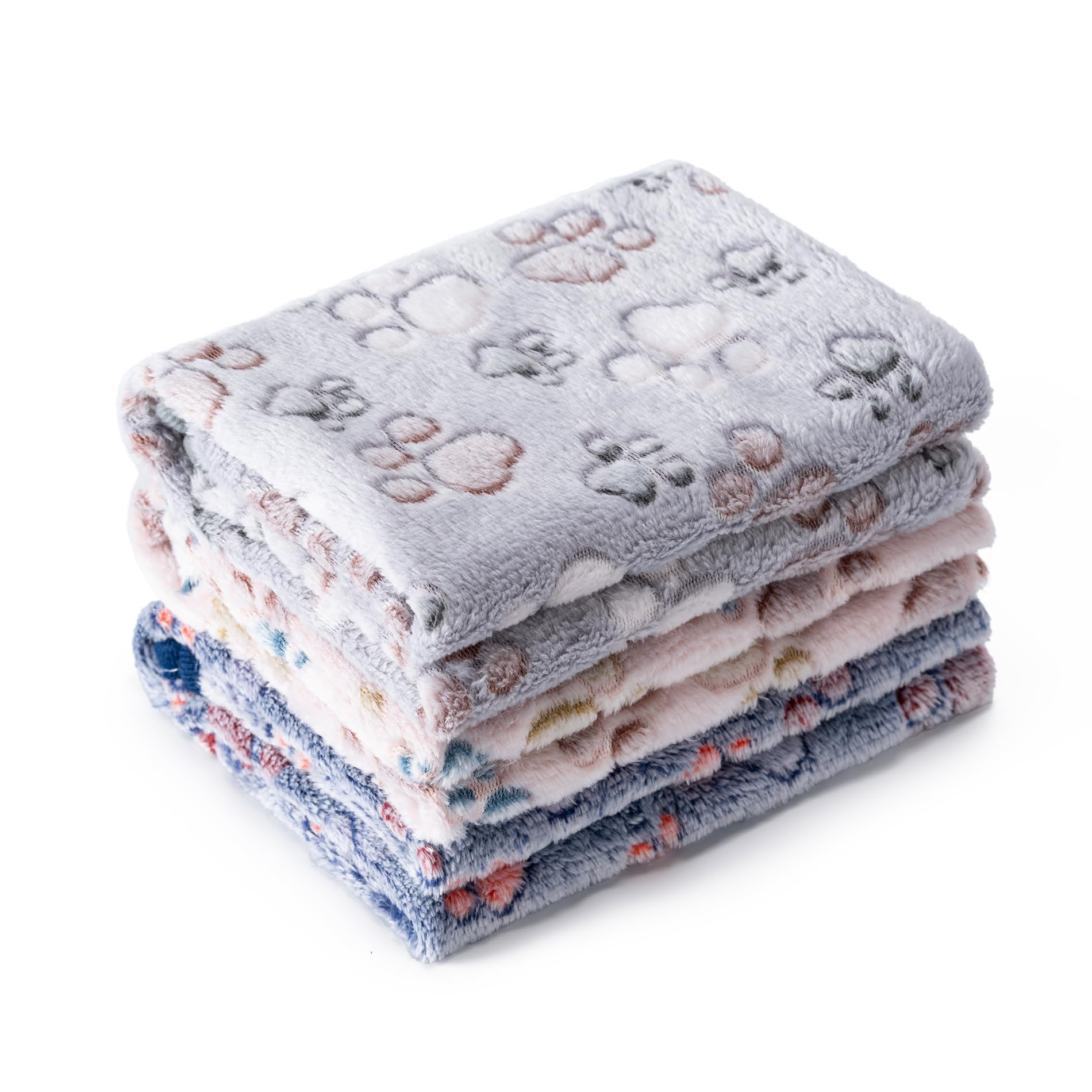 1 Pack 3 Blankets Super Soft Fluffy Premium Fleece Pet Blanket Flannel Paw Printed Throw for Dog Puppy Cat (Medium 30x20, Beig