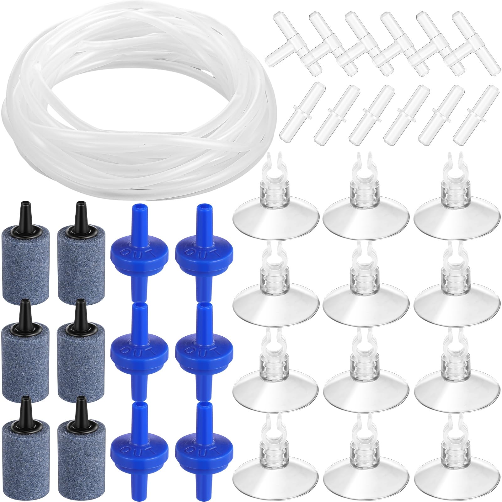 Shappy 6.5 Feet/20 Feet Aquarium Air Pump Accessories Standard 2' Aquarium Air Tubing For Fish Tank Contains Air Stones,Check Valves,Suction Cups,Straight Connectors,T-Connectors (12 Accessories)