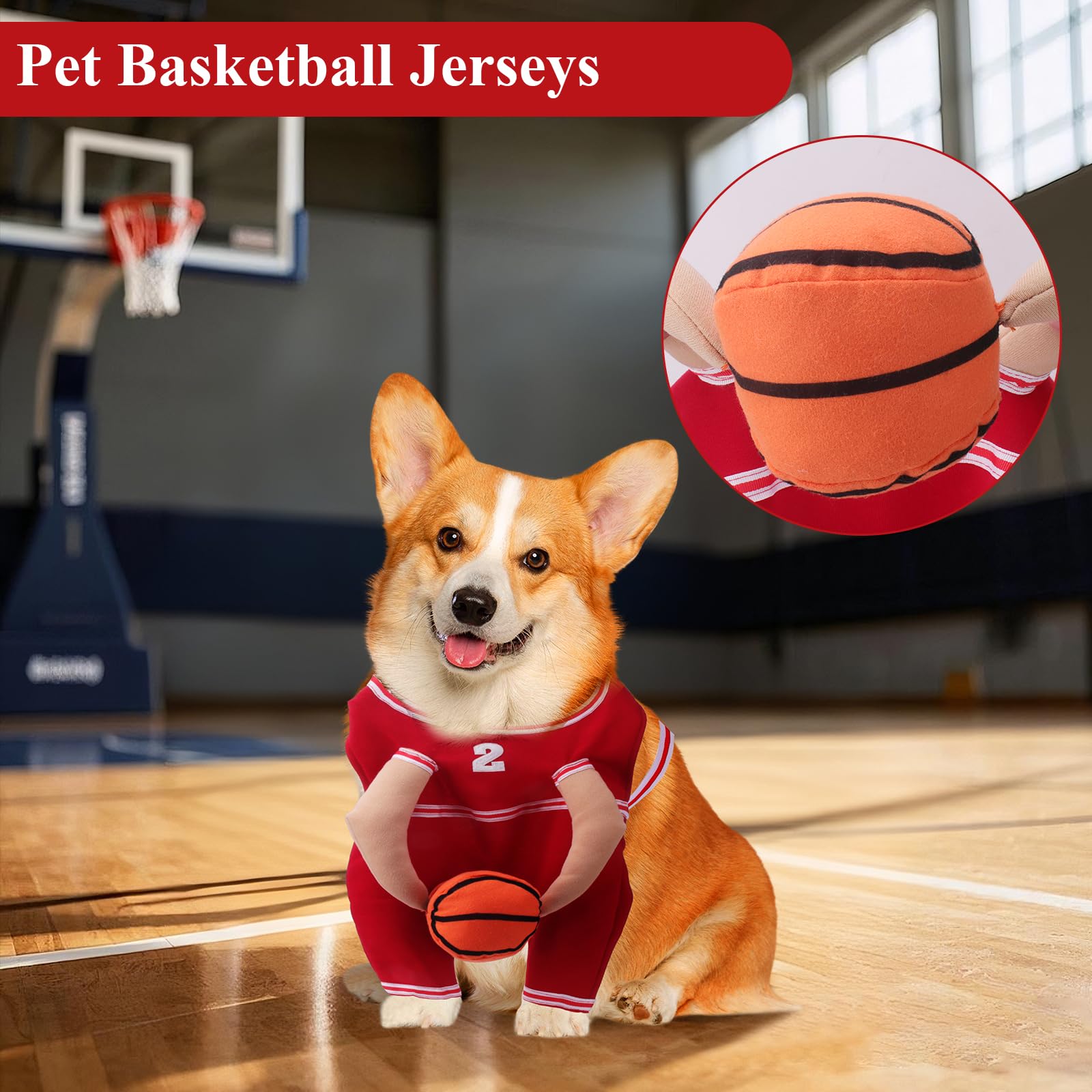 Mewzoo Dog Basketball Costume With Ball - Adjustable Funny Pet Sports Outfits For Easter, Cute Cosplay Clothes For Small Medium
