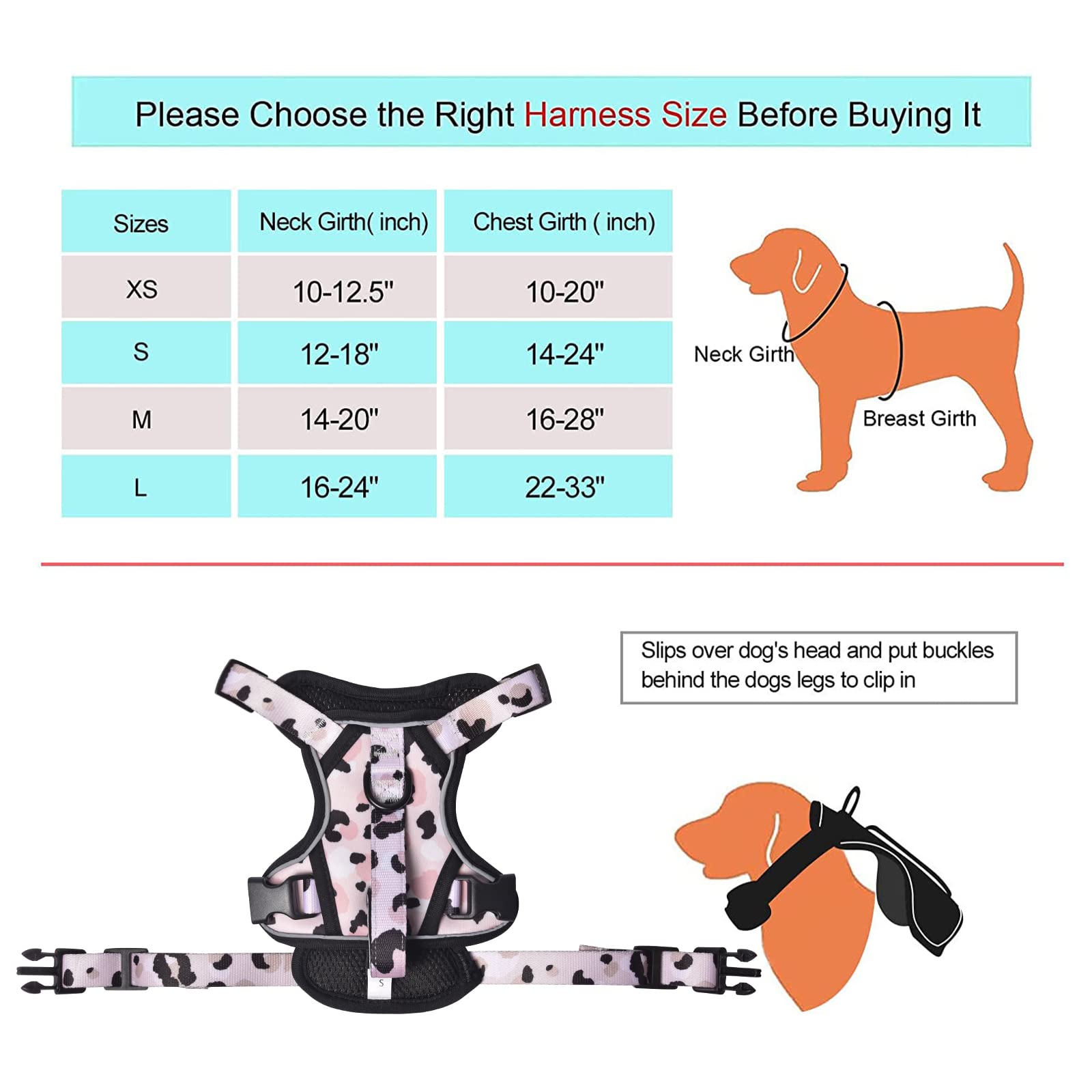 Petmolico Dog Harness For Small Dogs No Pull, Cute Dog Harness With Two Leash Clips And Soft Handle, Reflective Easy Walk Dog Harness With Leash, Pink Leopard Small