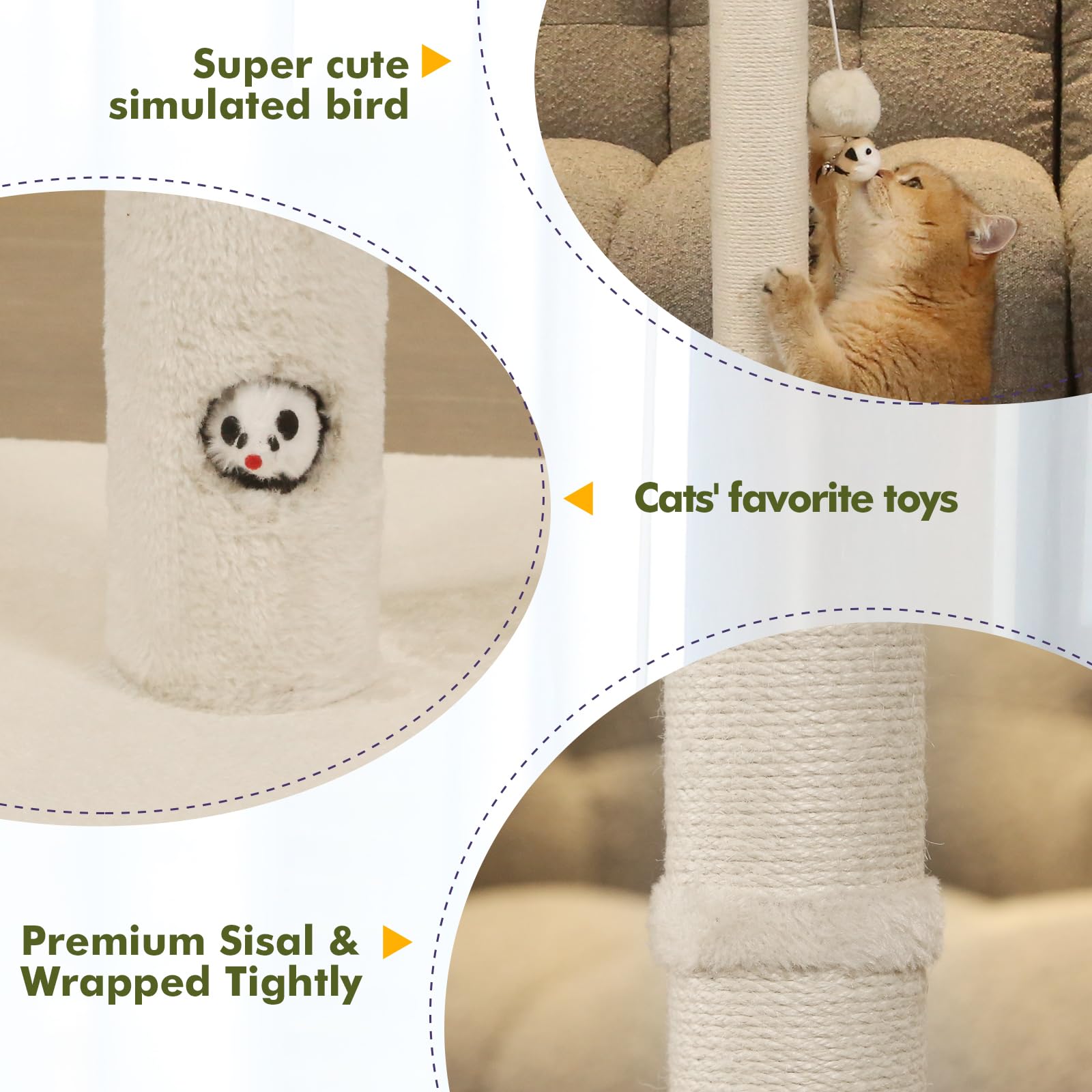 Woochpet 34 Tall Cat Scratching Post With Premium Sisal Rope For Indoor Scratcher Post Tree For Indoor Cat Toy With Mouse Hole,