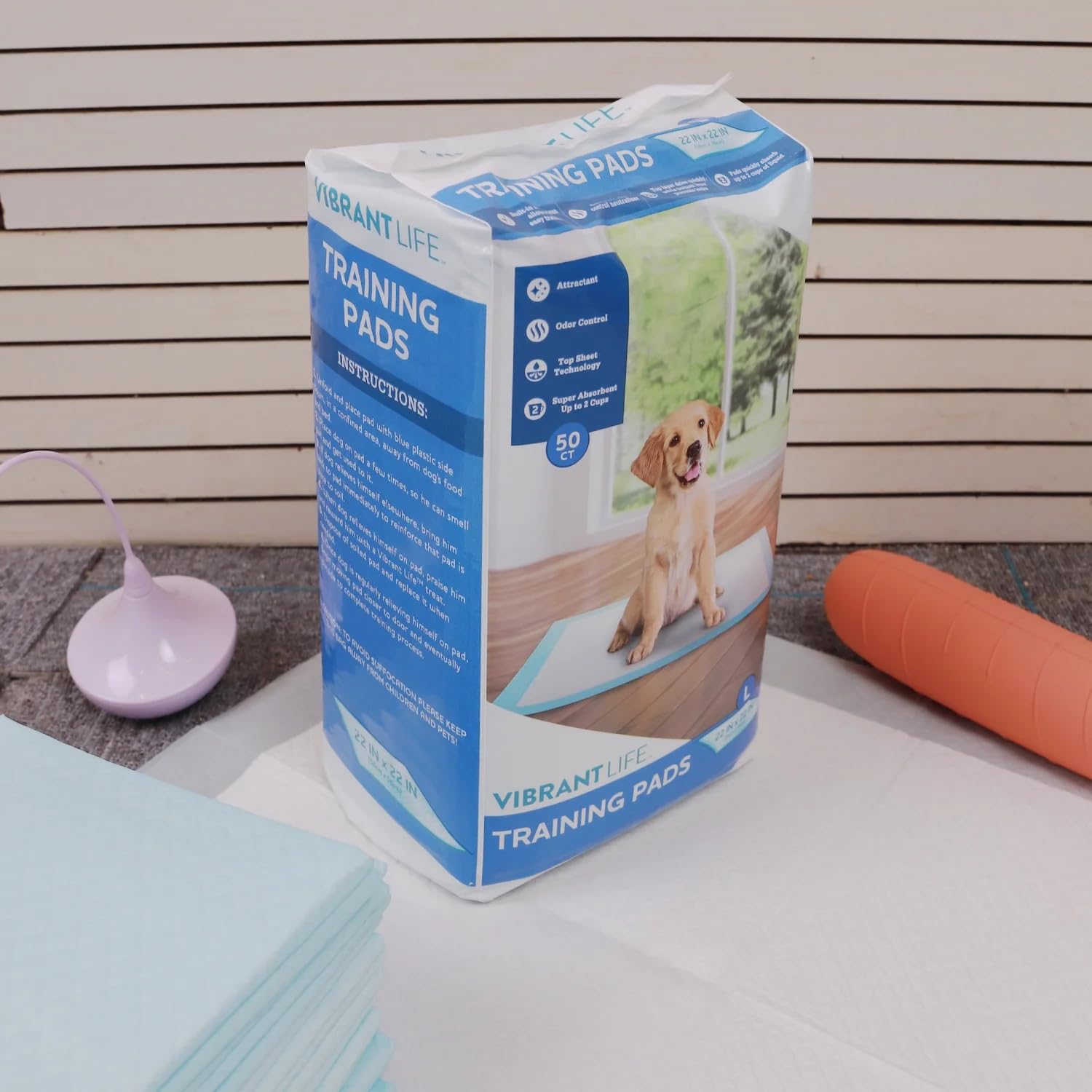 Vibrant Life Large Dog & Puppy Training Pads, 22 in x 22 in, Absorbent, Leak-Proof, Disposable, Odor Control, Built-in Attractan