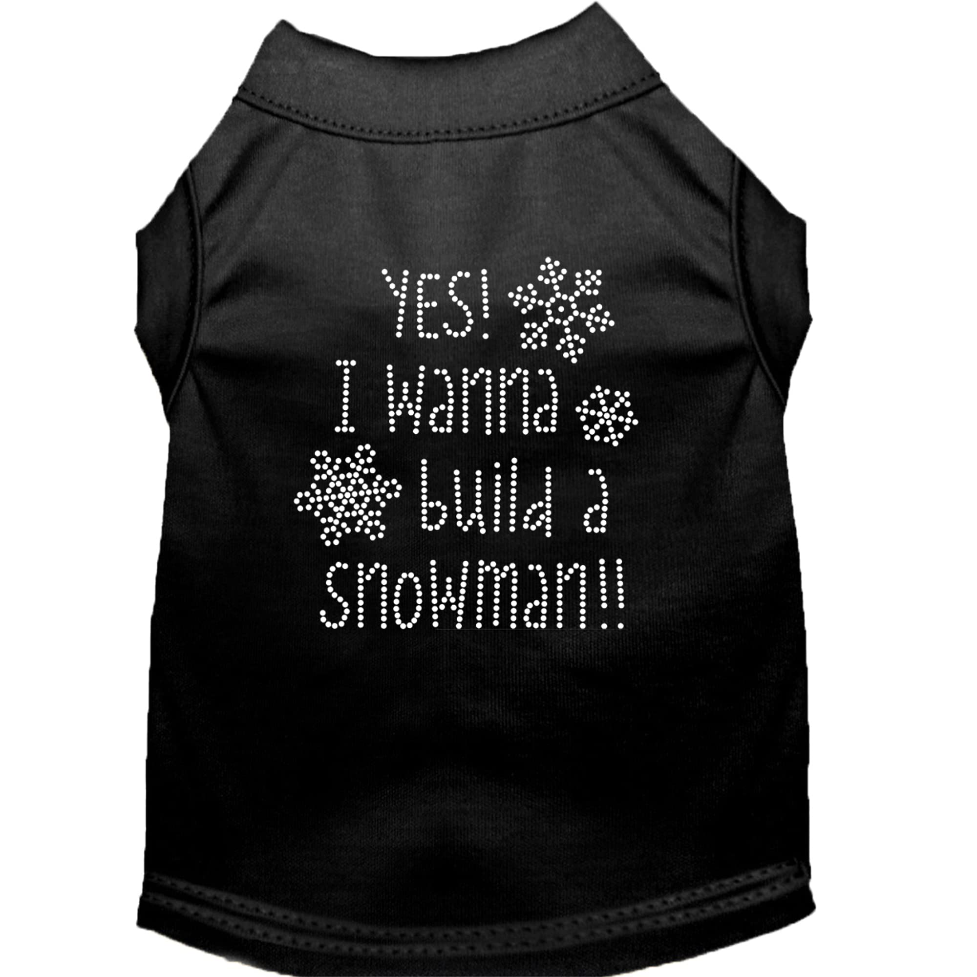 Christmas Pet Dog & Cat Shirt Rhinestone, 'Yes, I Want To Build A Snowman' Black Sm (3-6 Lbs.)