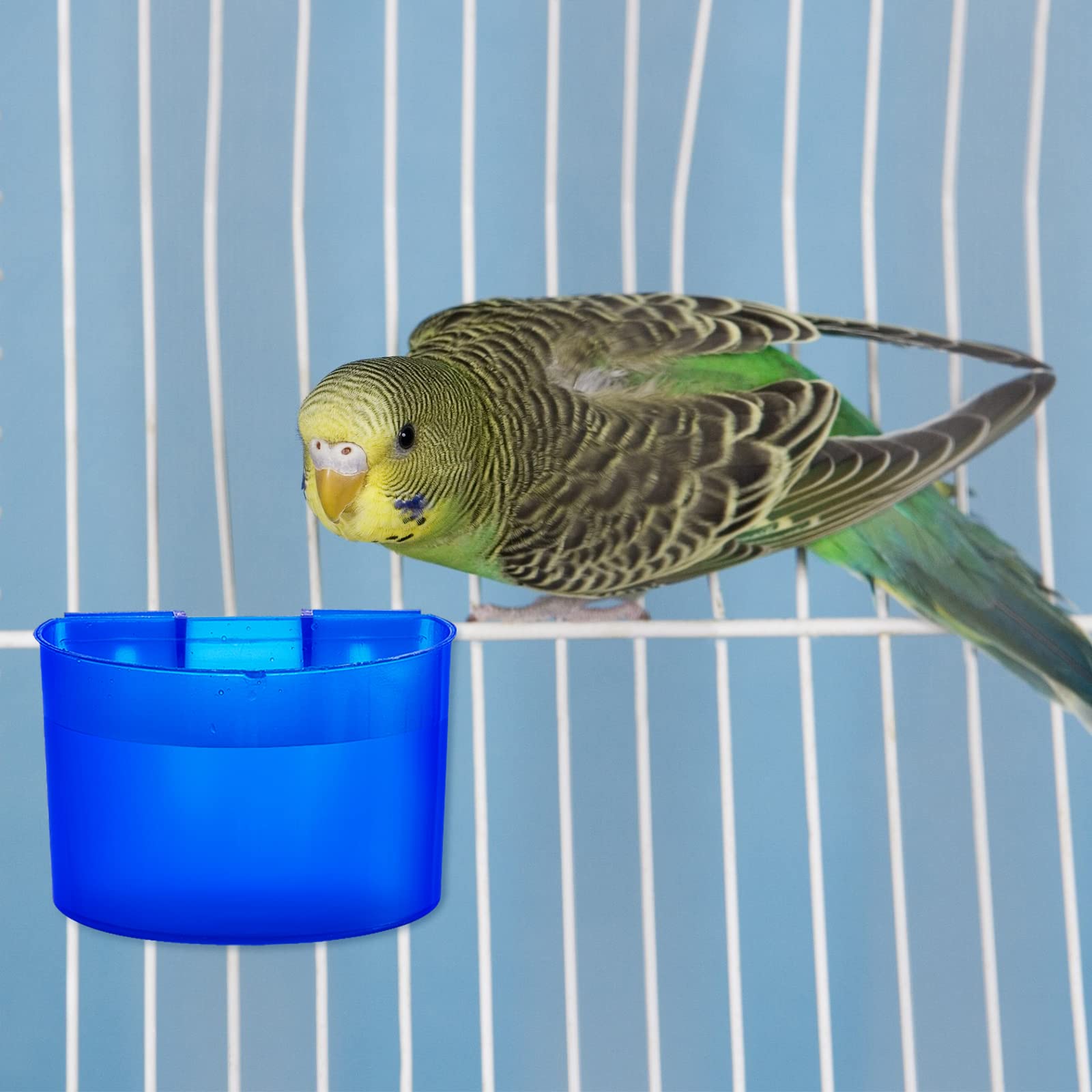 Suclain 30 Pcs Blue Cage Feeders Birds Cage Cups Plastic Hanging Feeding Cups Seed Bowl Chicken Feeding Watering Dish With Hooks