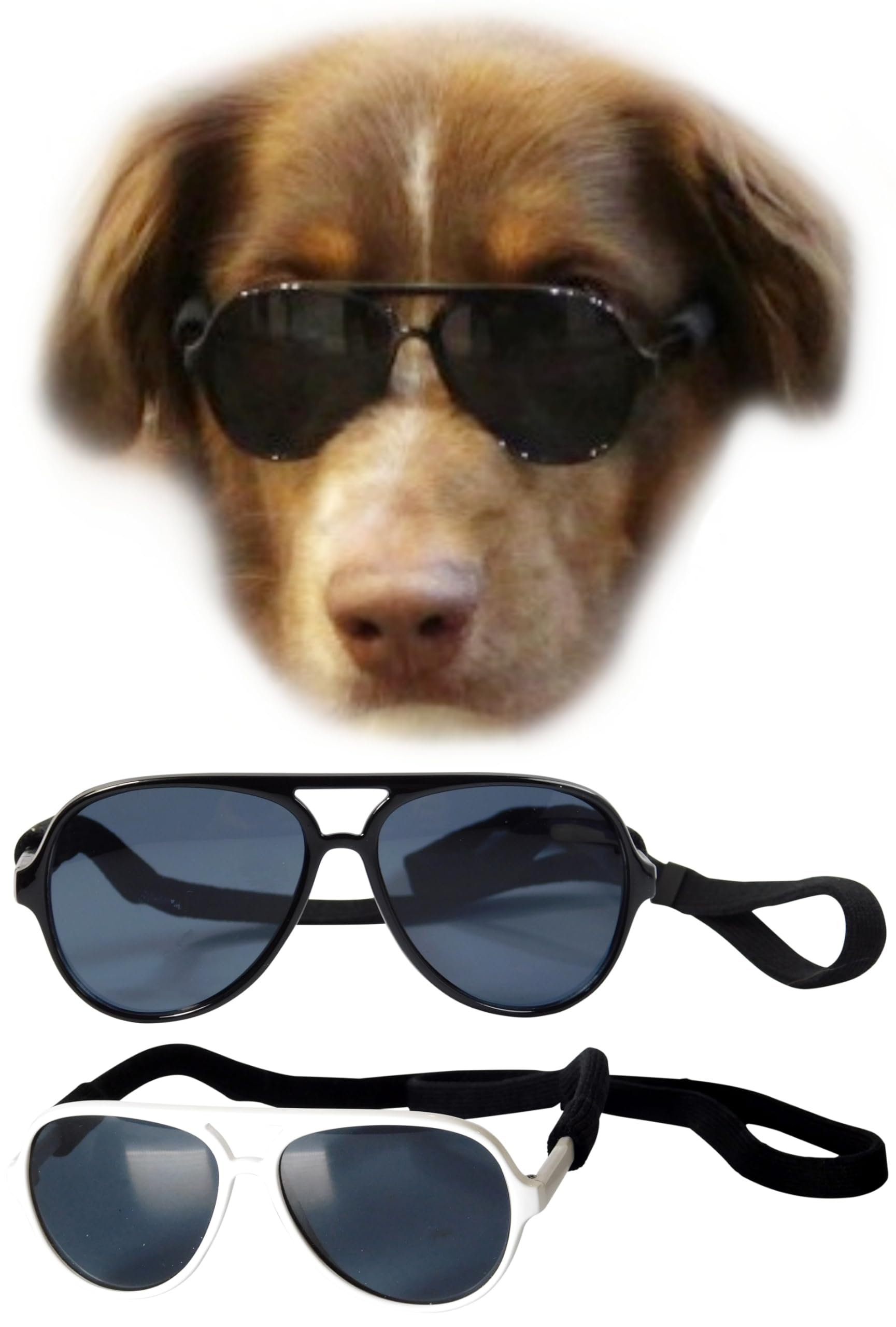 G010 Dog Pet Costume Prop Aviator Sunglasses Medium Breeds 20-40 Lbs (2-Pack Black+White)
