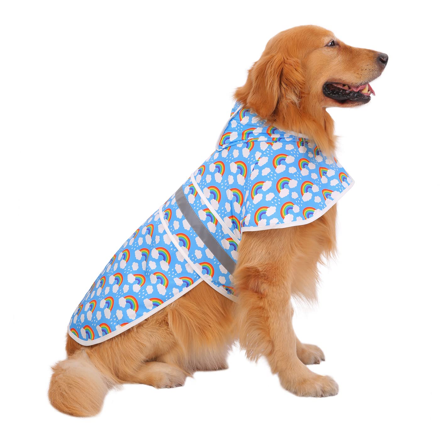 Hde Dog Raincoat Hooded Slicker Poncho For Small To X-Large Dogs And Puppies Rainbows - Xl