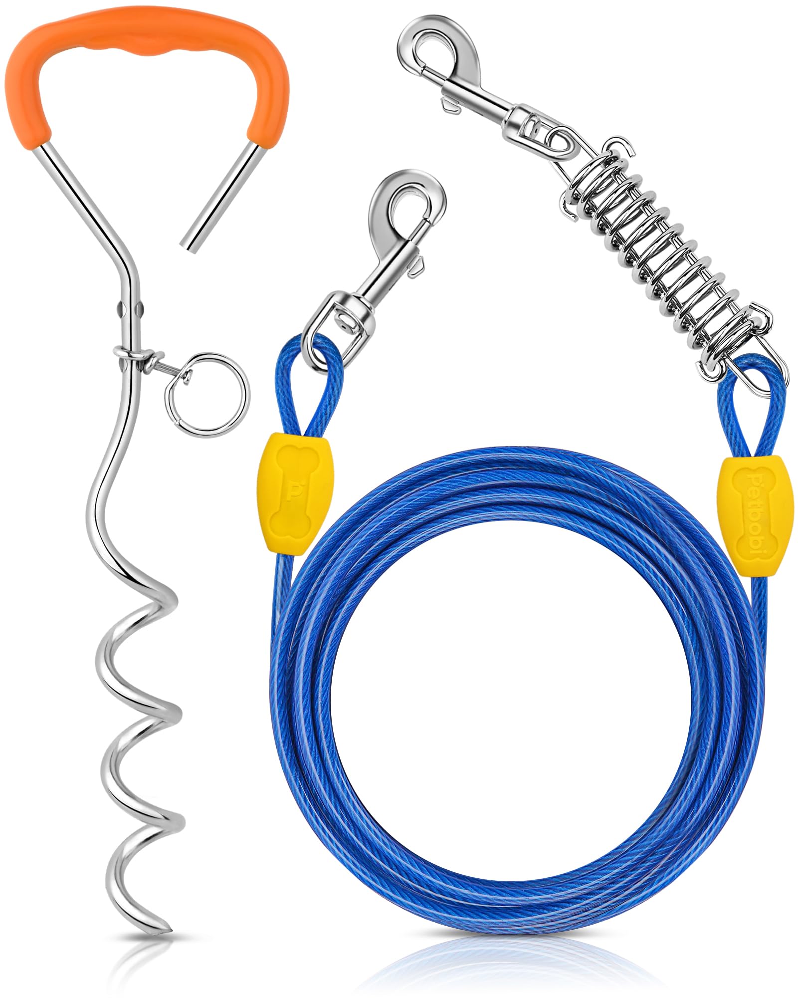 Petbobi Dog Tie-Out Cable And Stake - 10Ft Heavy Duty Cable With Spring, No Tangle, 16In Ground Stake, Ideal For Yard, Camping A