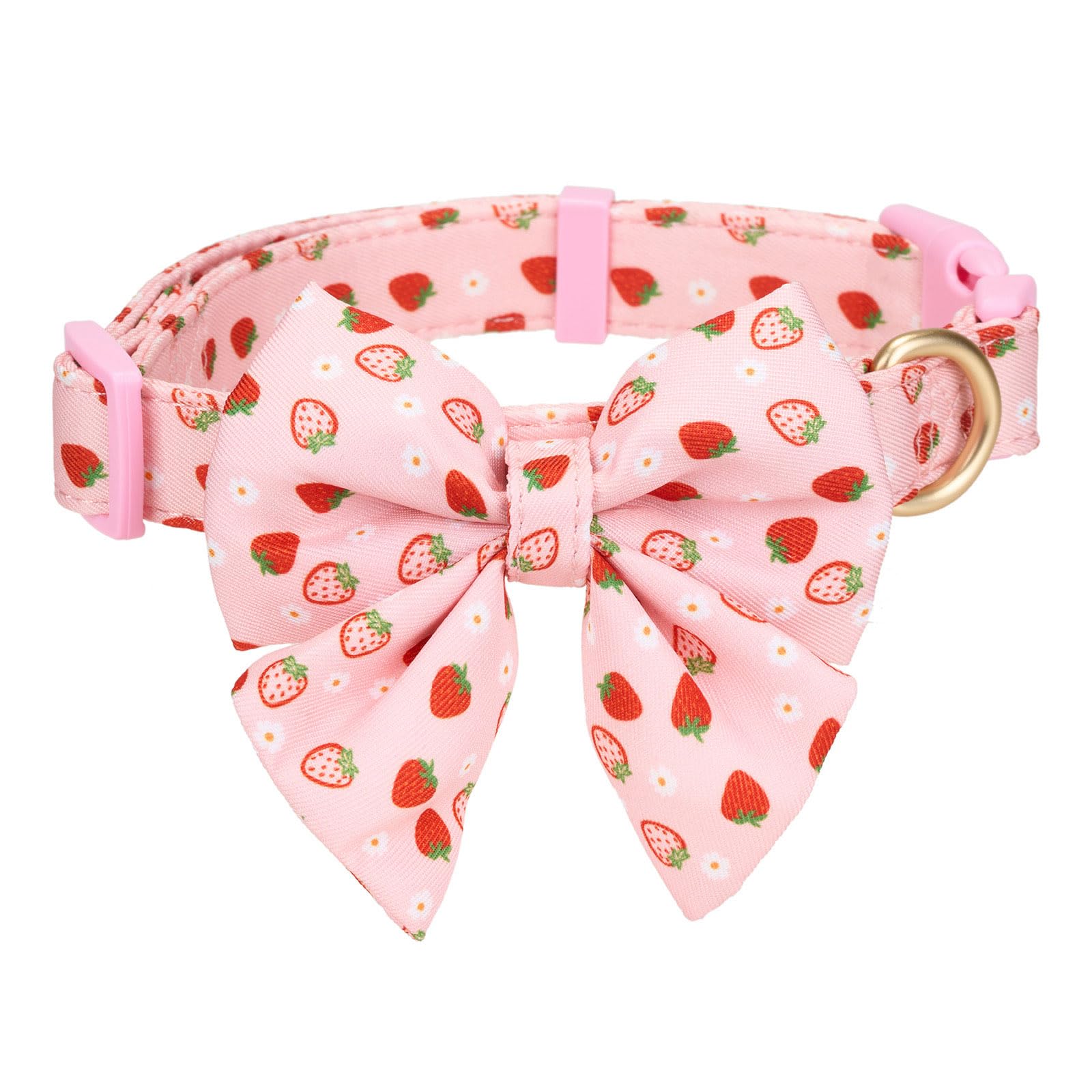 Ewinoom Bowtie Dog Collar Adjustable Soft Christmas Cotton Dog Collars In Cute Strawberry Pattern,For Small Medium Large Girl Do