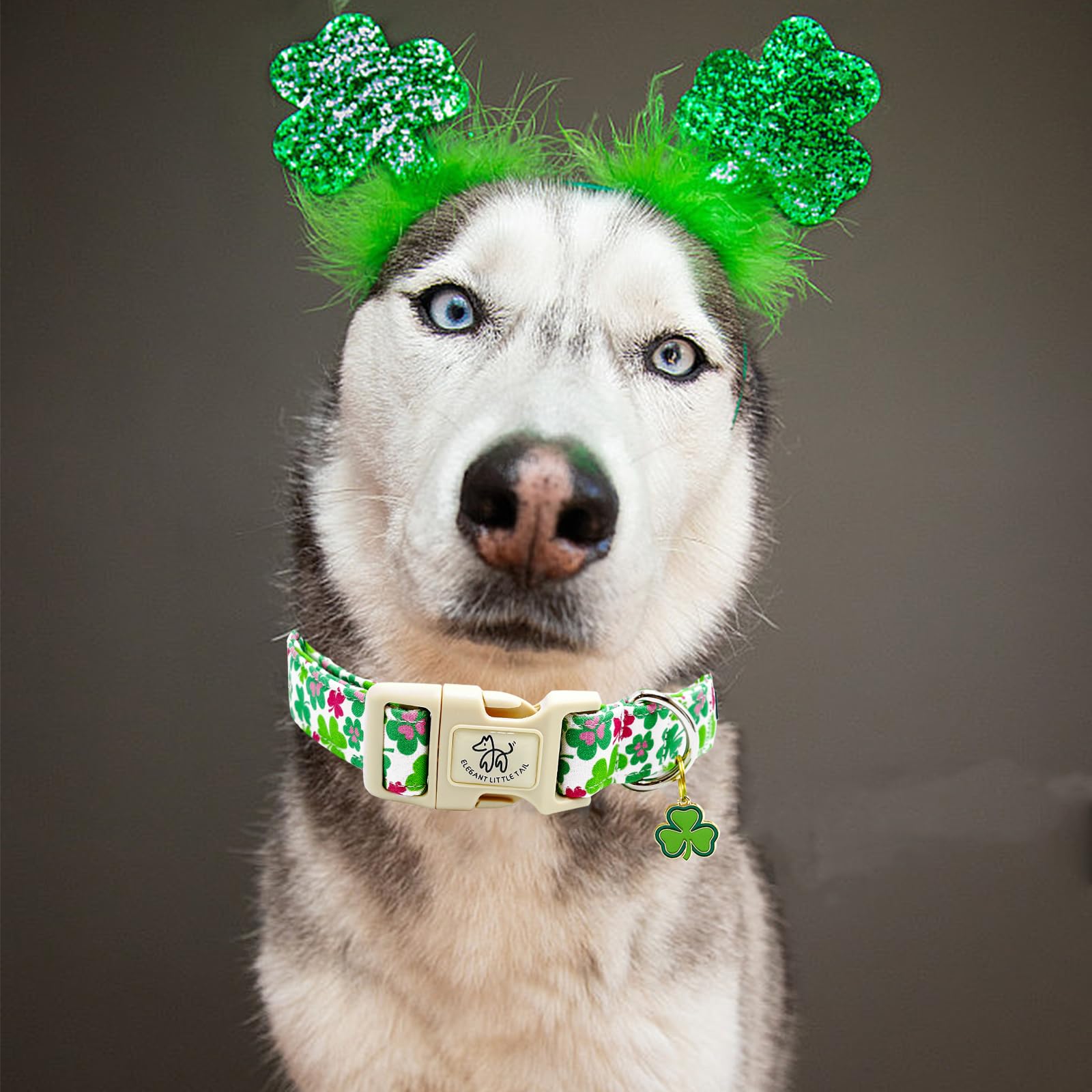 Elegant Little Tail St Patrick'S Dog Collar-Green Cute Colver Cotton Shamrock Pet Collar Trefoil Holiday Adjustable Cotton Pet C
