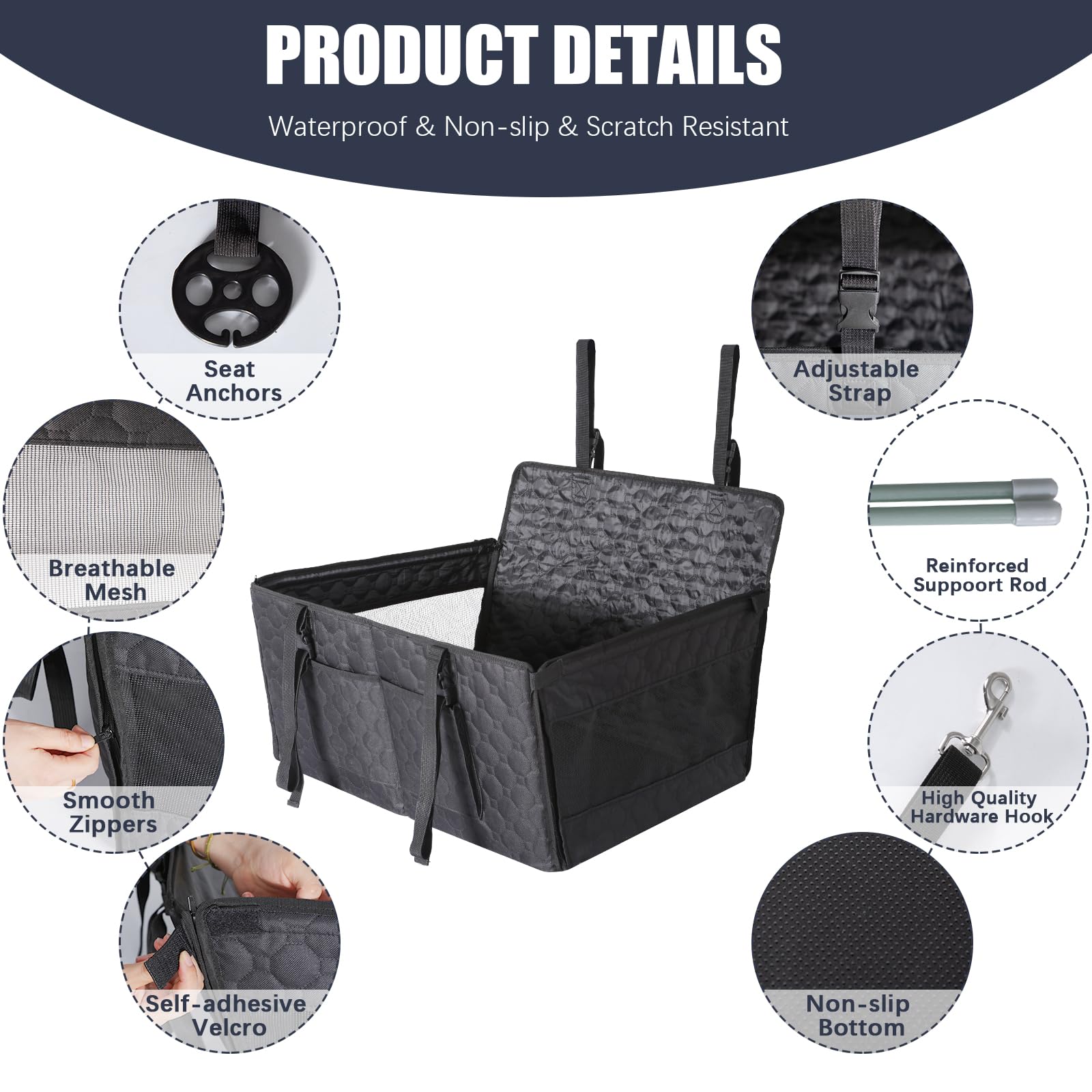 Dog Car Seat For Large Medium Dogs, Dog Car Seat Cover For Back Seat, Foldable Pet Carseat With Safety Belt, Waterproof Fabric &