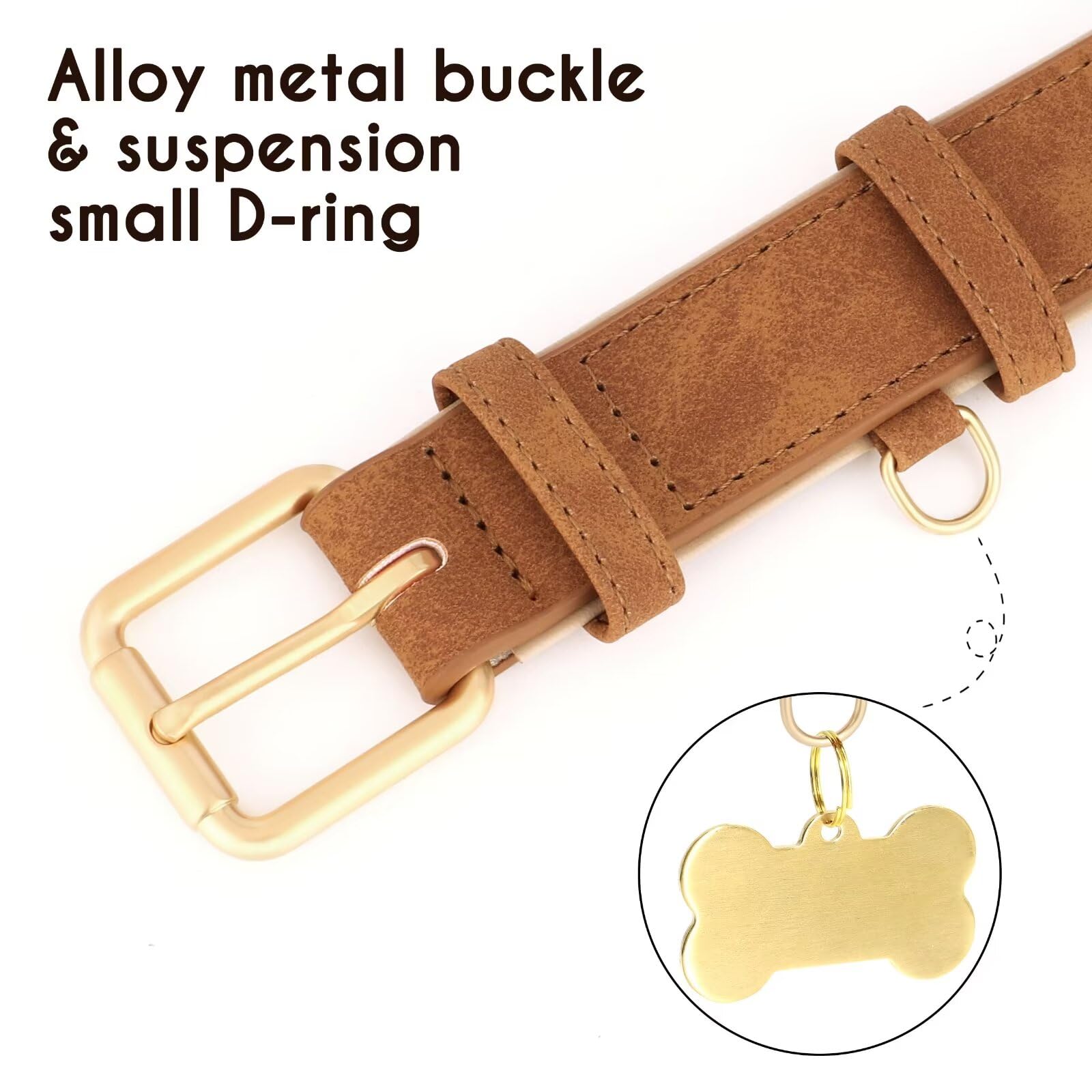 Didog Soft Padded Leather Dog Collar, Adjustable Dog Collars For Medium Dogs With Heavy Duty Metal Buckle And D Ring,Brown,M