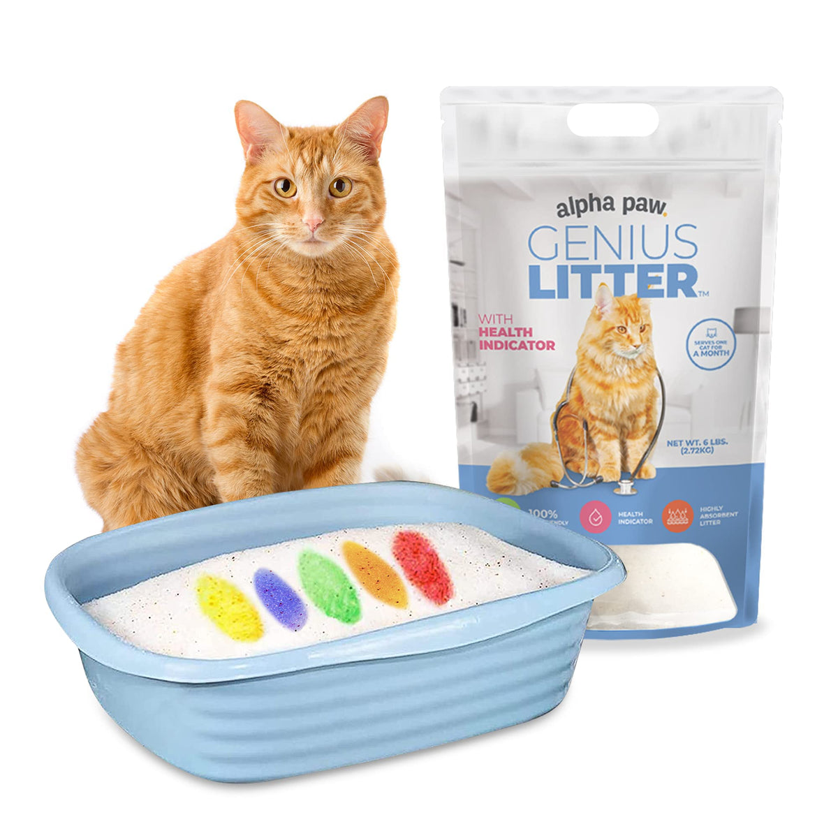 Alpha Paw - Genius Cat Litter With 5-Color Health Indicator, Non Clumping Lightweight Silica Gel Crystals (6 Lbs)