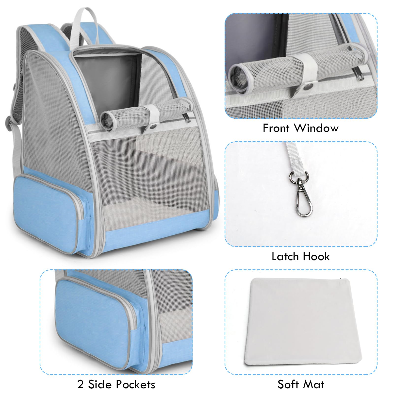 Cat Backpack Carrier, Large Pet Backpack With Kitten Wand Feather Toy For Medium Small Dog Cat Puppy Kitty Bunny Up To 15Lbs, Ve