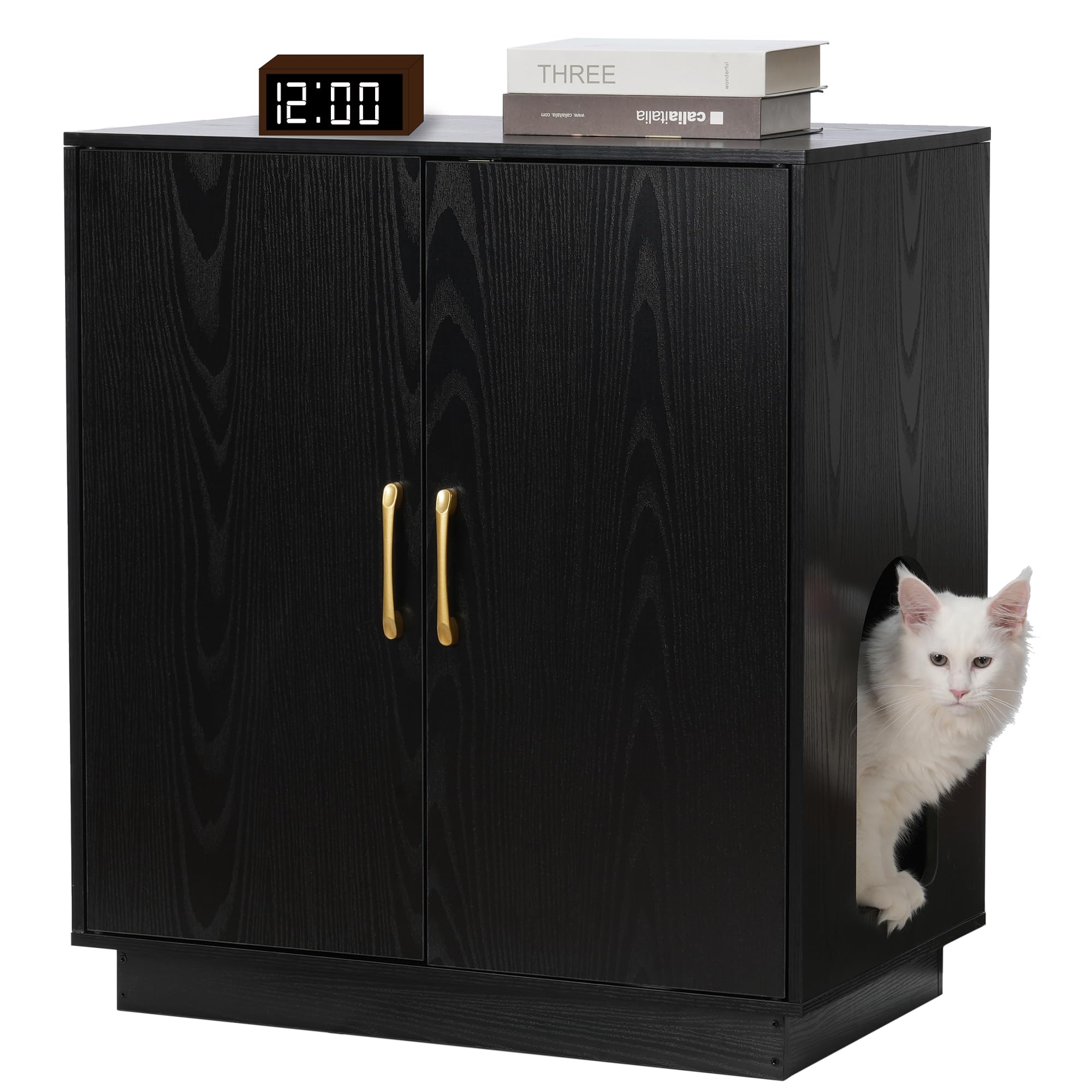 Gitelsnour Litter Box Enclosure, 30.9 High Large Litter Box Furniture, Modern Cat Litter Box Enclosure with Hidden Storage, Si