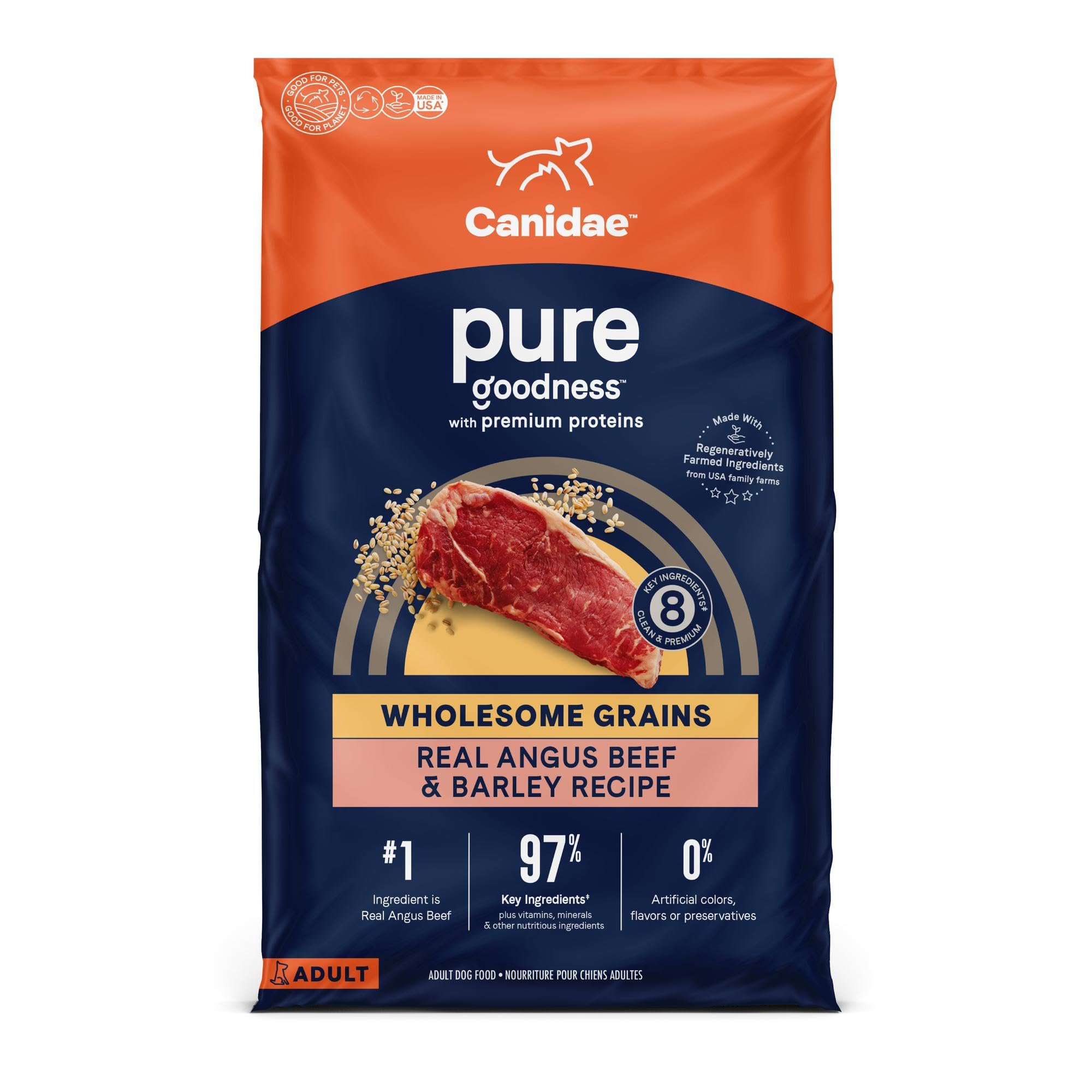 CANIDAE Pure Limited Ingredient Premium Adult Dry Dog Food, Real Beef & Barley Recipe, 22 lbs, with Wholesome Grains