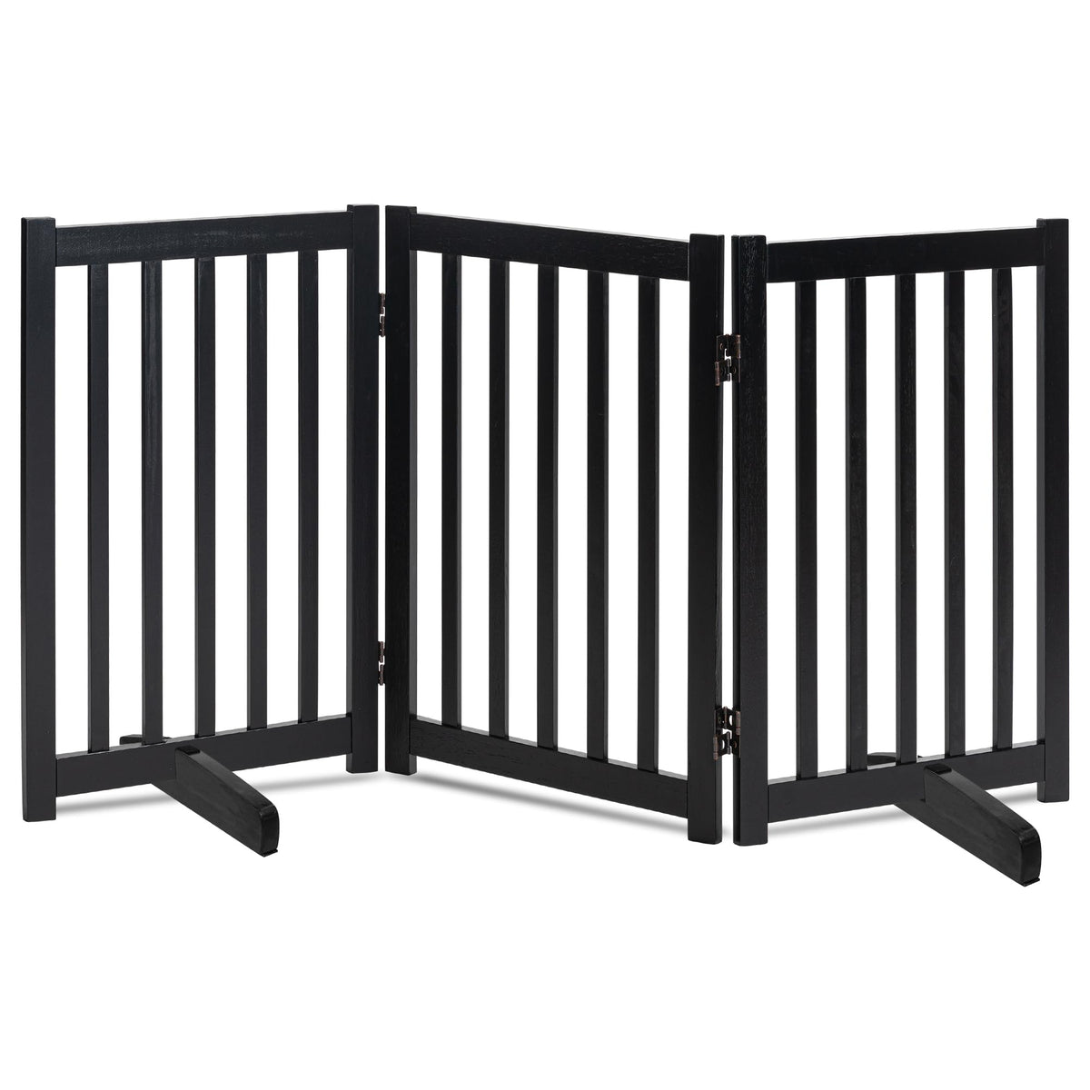 Lzrs Solid Hardwood Freestanding Pet Gate,Wooden Dog Gates For Doorways,Nature Wood Dog Gates For The House,Dog Gate For Stairs,Freestanding Indoor Gate Safety Fence,Black,30' Height-3 Panels