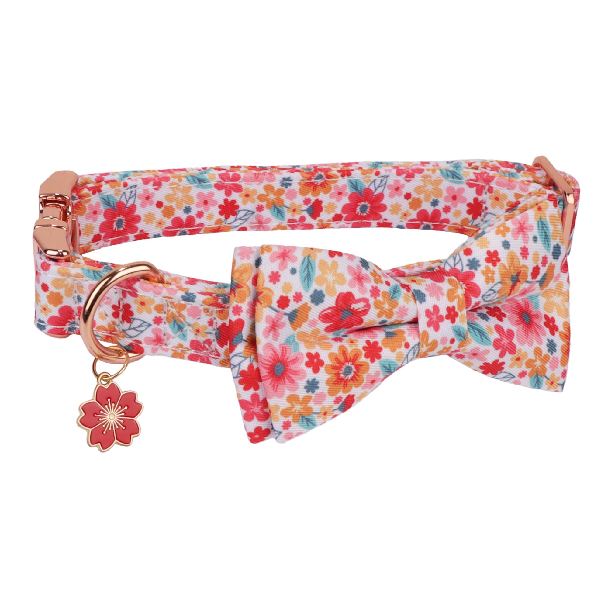 Adoggygo Floral Dog Collar With Bow, Metal Buckle, Adjustable Red Pink Pet Flower Collar For Medium Dogs (Medium)