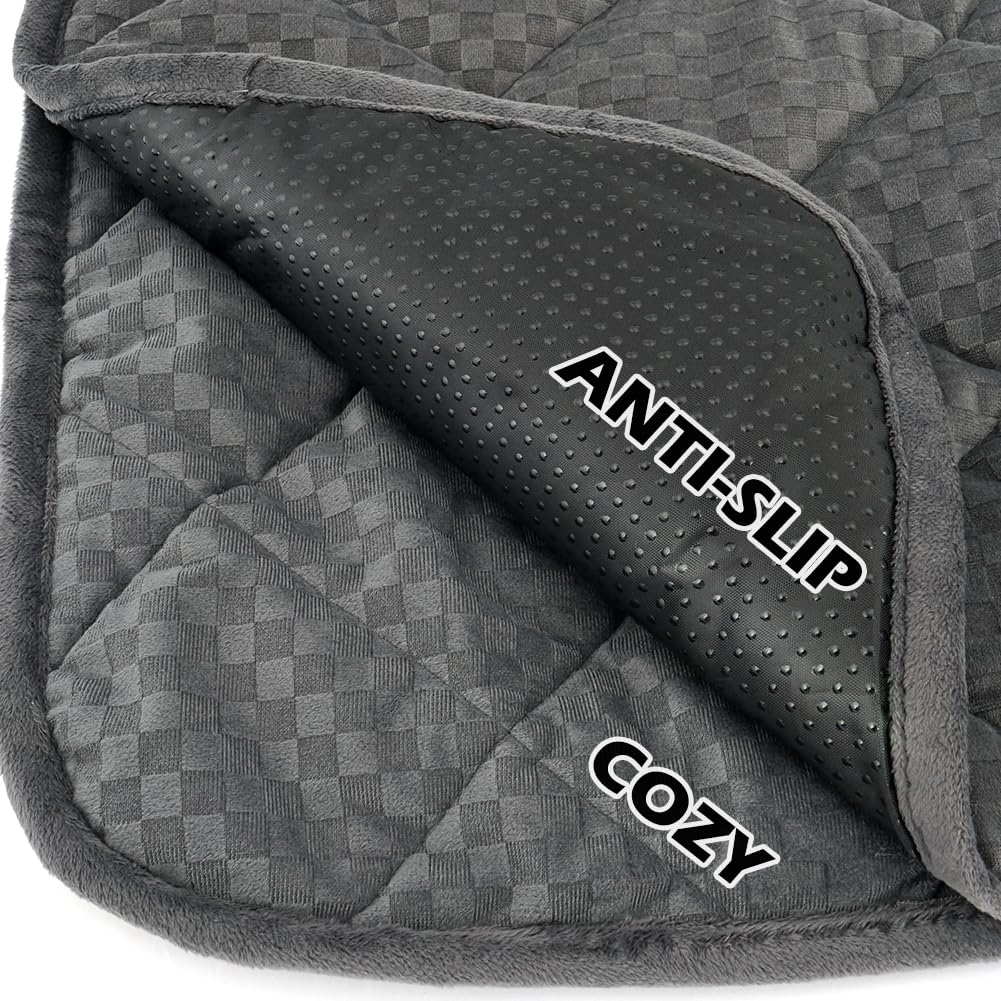 Argopet Cat Bed (30X19In) Self Warming, Polyester, Checkered Grey, 16Oz, Machine Washable, Anti-Slip, Pet Bed Mat For Indoor & O