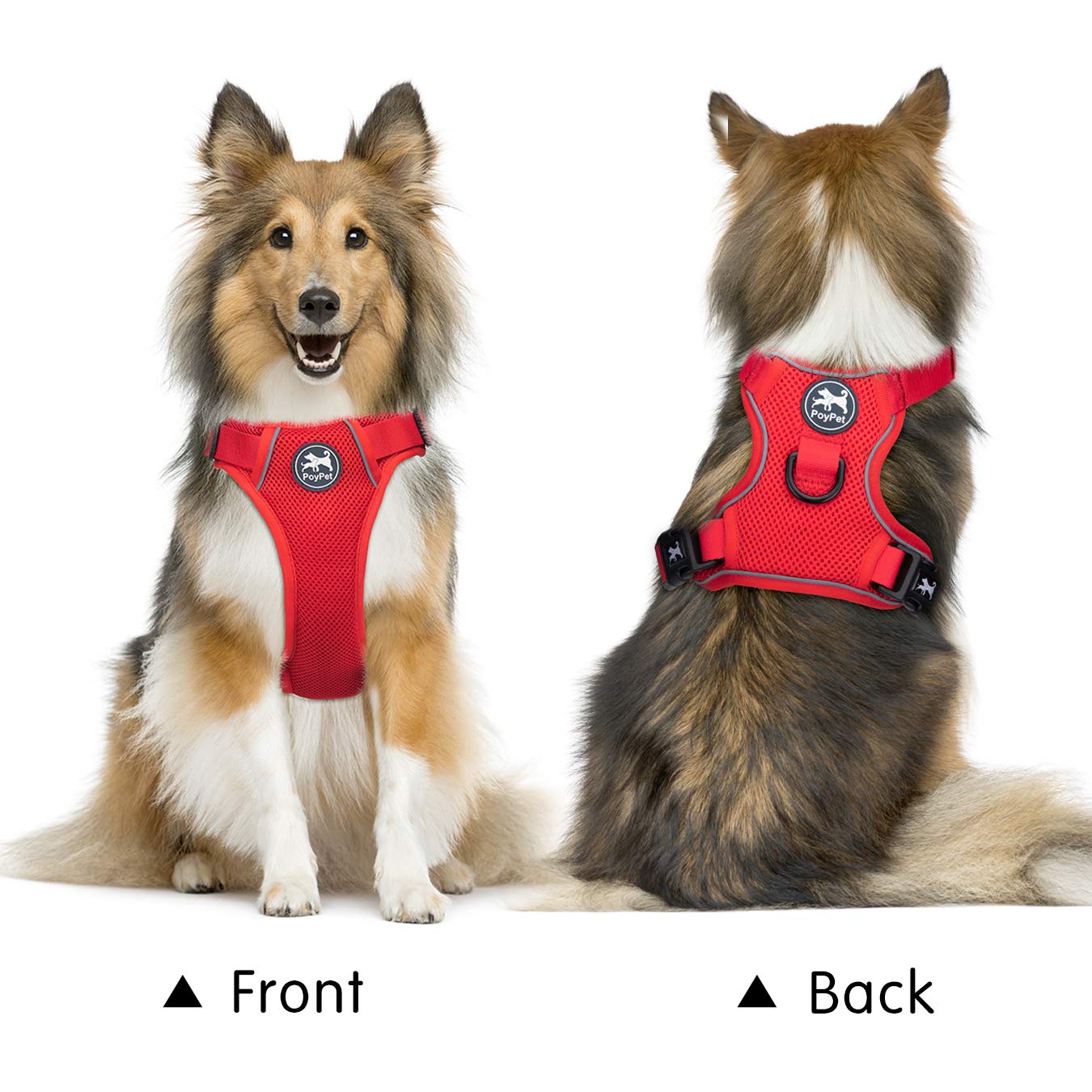 Poypet Reflective Soft Breathable Mesh Dog Harness Choke-Free Double Padded Vest With Adjustable Neck And Chest(Red,L)