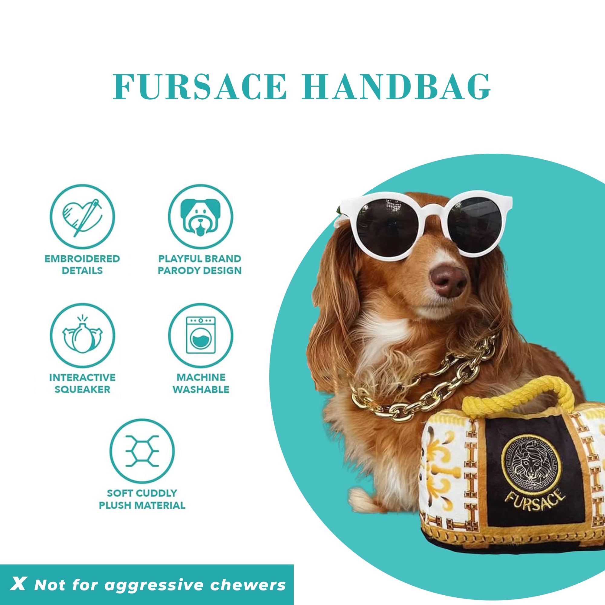 Haute Diggity Dog Fursace Handbag, Plush Designer Dog Toys with Interactive Squeaker, Stimulating Pet Enrichment, Machine-Washab