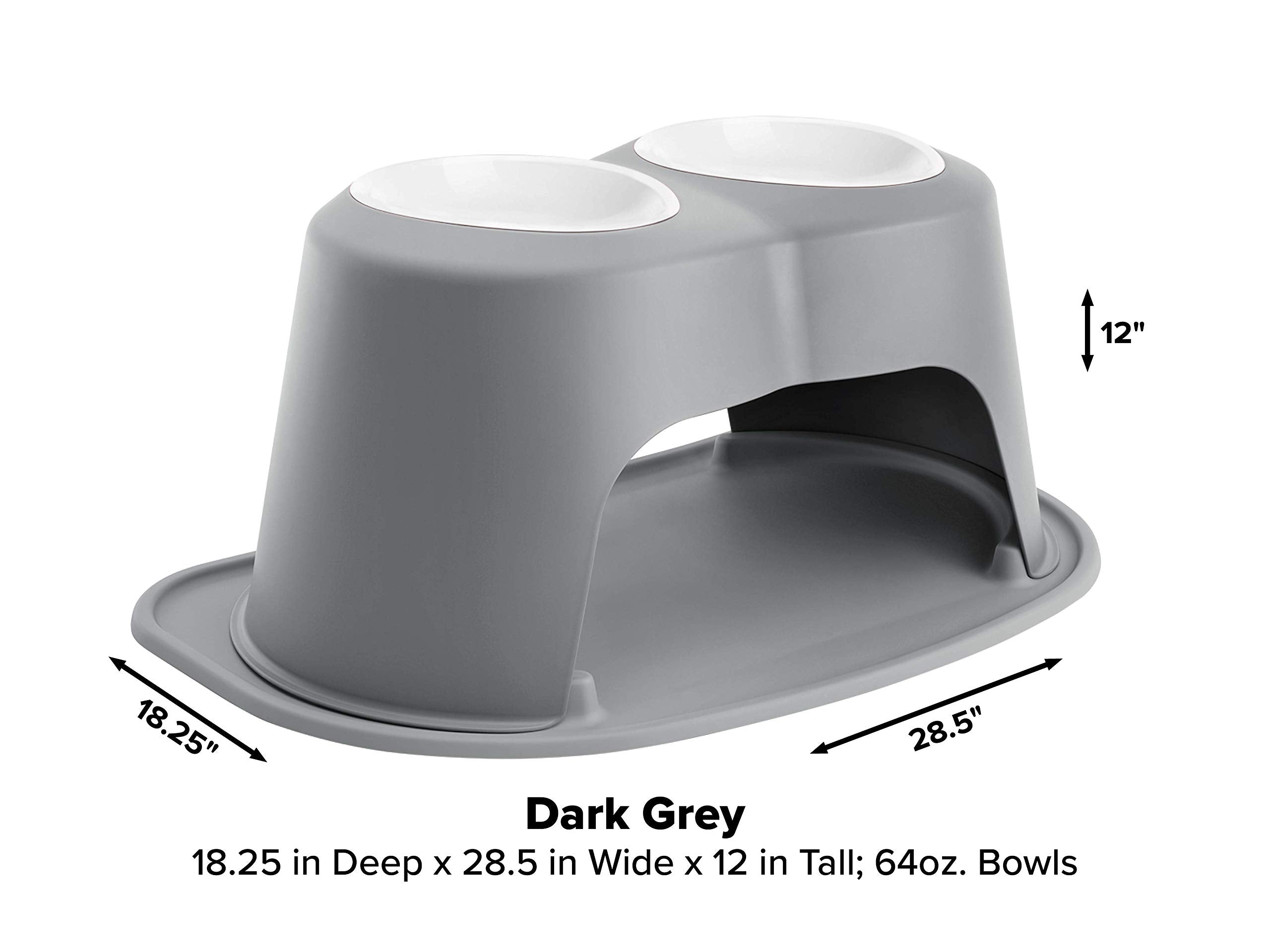 Weathertech Double High Pet Feeding System W/Plastic Dog/Cat Bowls - 12'' High Stand Dark Grey (Pdhc6412Dgdg)