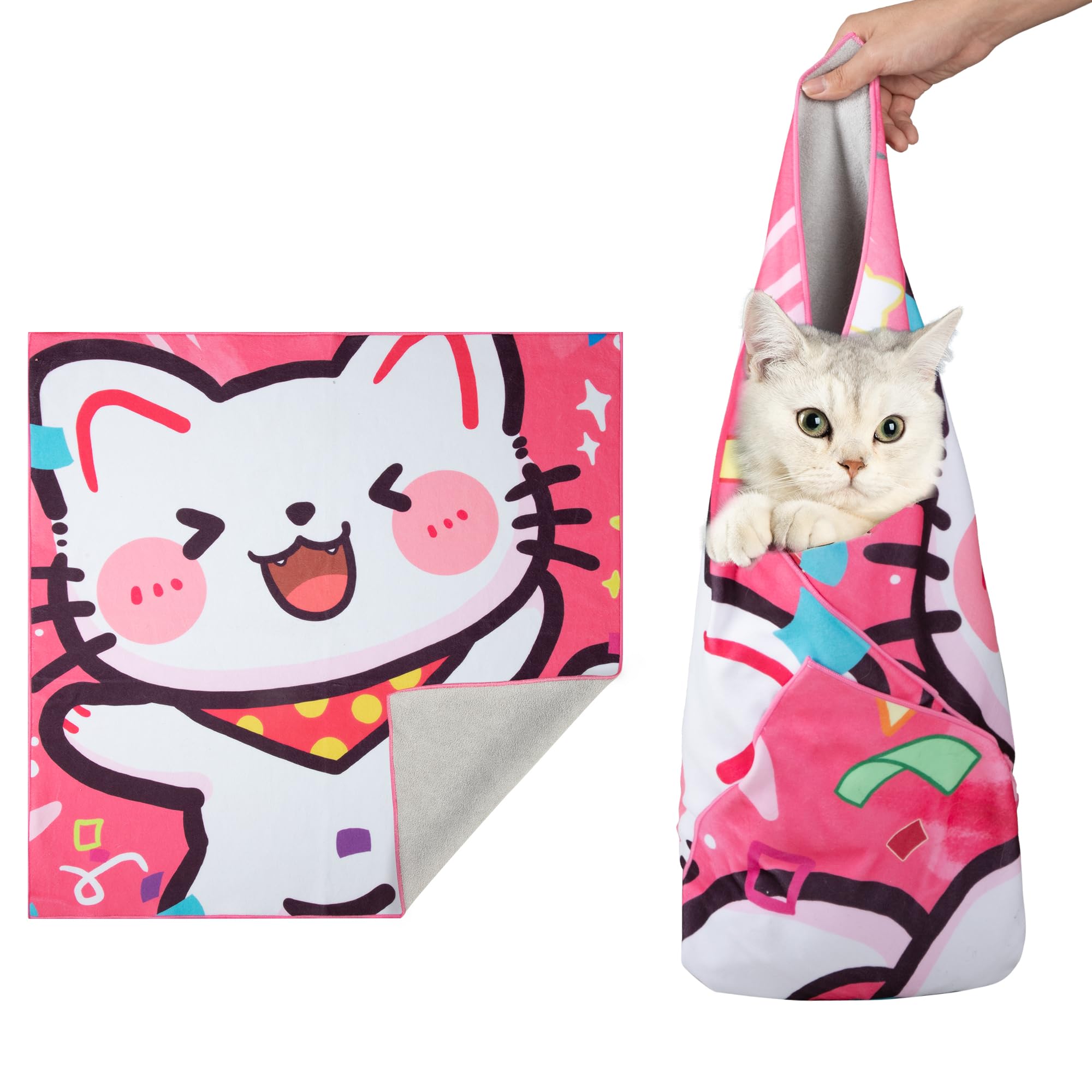 Poochies Sprouts 21.7' Cat Wrap For Cutting Nails, Cat Restraint For Nail Clipping, Cat Swaddle Wrap For Kittens, Cat Burrito W