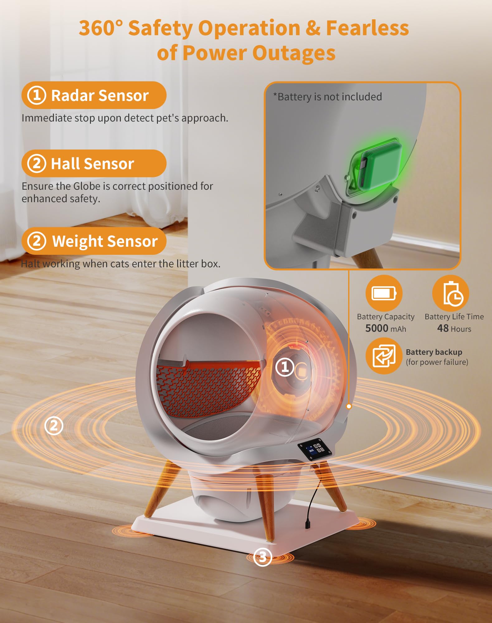 Honeyguaridan Self Cleaning Cat Litter Box, Waterproof Automatic Cat Litter Box,App Control, Odourless, Integrated Safety Protec